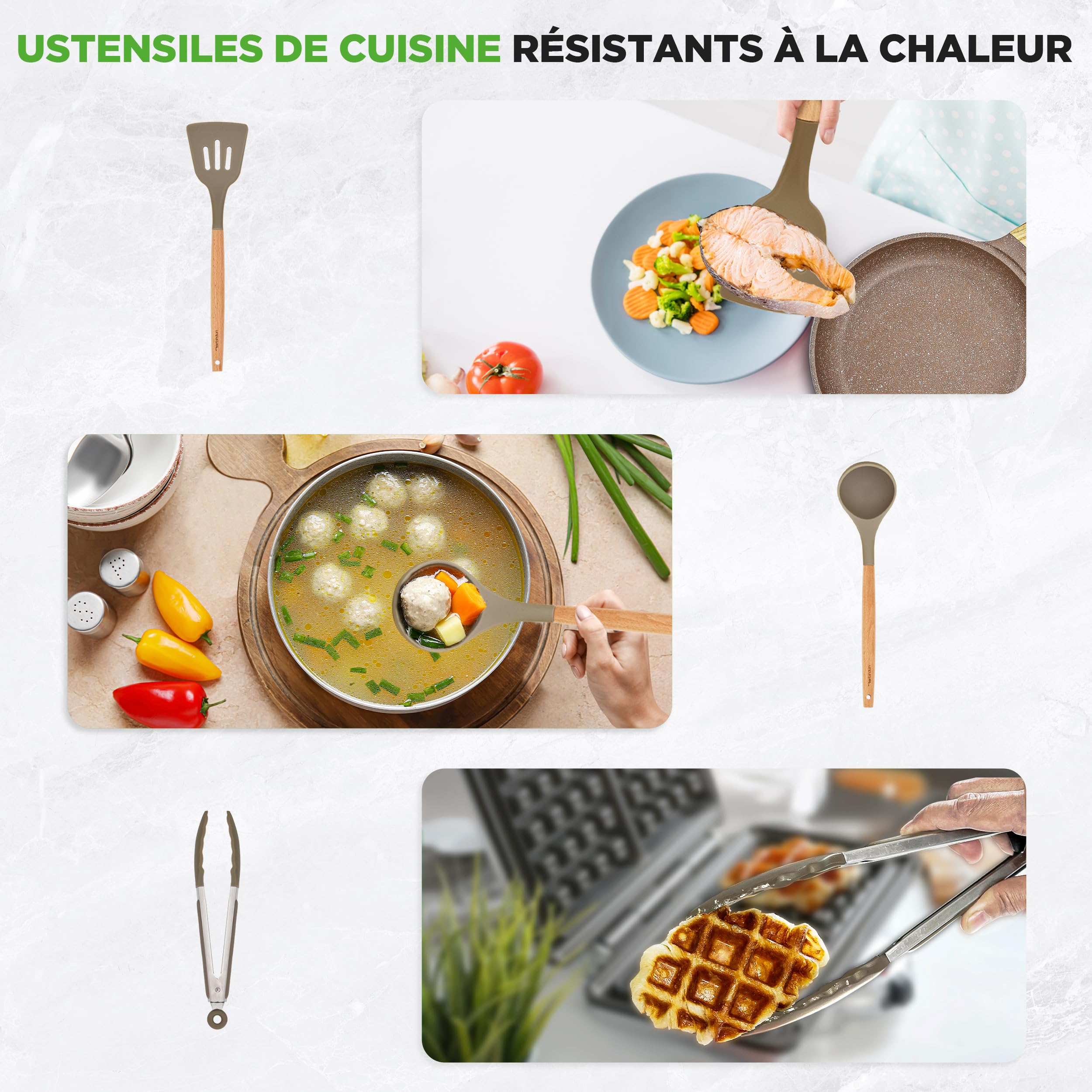 NutriChef Batterie de Cuisine 22 Pièces Marbre Marron – Casseroles et Poêles Antiadhésives, Compatible Induction, Ustensiles Résistants à la Chaleur – Collection Pro