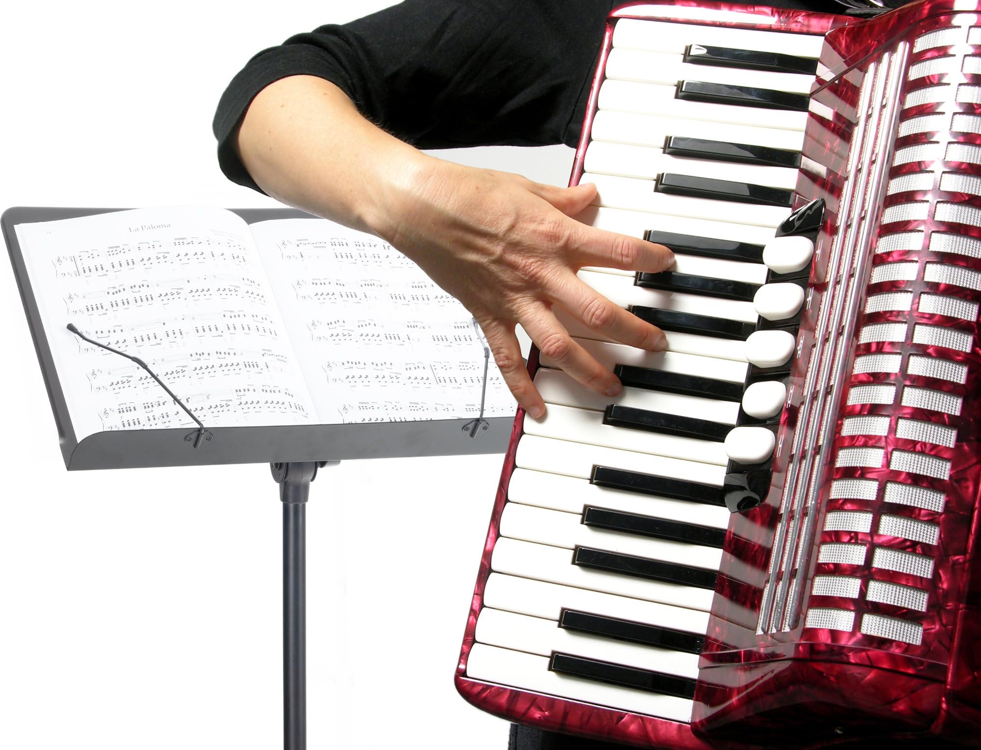 Pronomic OS-01P Orchesterpult Lochblech Ständer (Notenständer mit Notenklemmen, Abnehmbare Ablage, 2 Federklemmen, ausziehbar von 69 cm bis 115 cm) schwarz