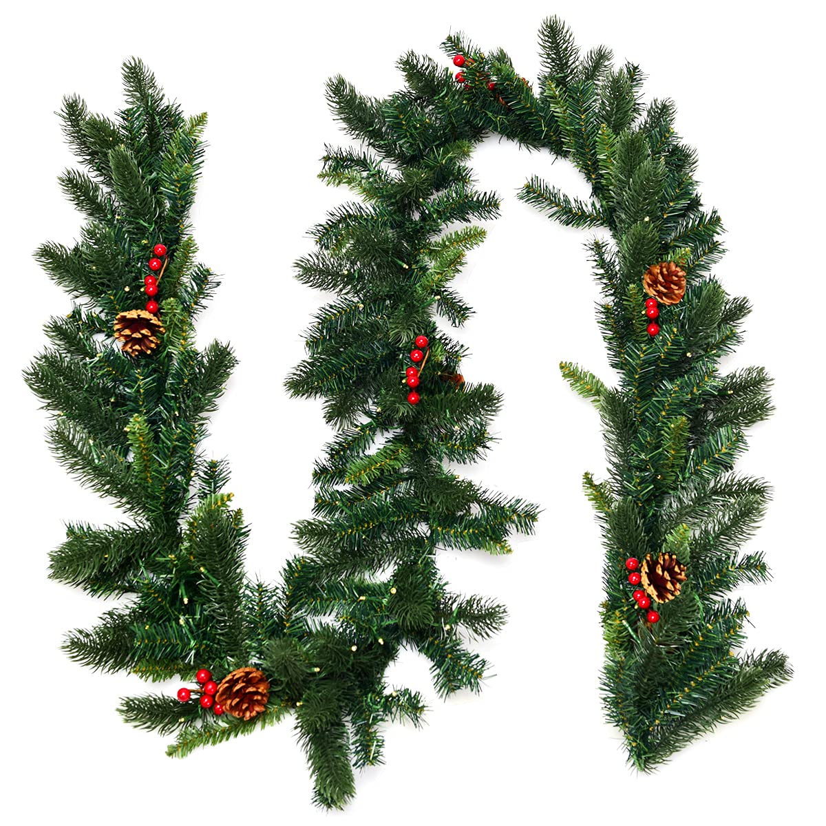RELAX4LIFE Guirnalda Navidad 270 cm de PVC y PE con Manzanas Rojas y Manzanas de Pino, Guirnalda de ratán con 100 Luces LED, decoración de Navidad, decoración de Puertas, chimeneas, Paredes