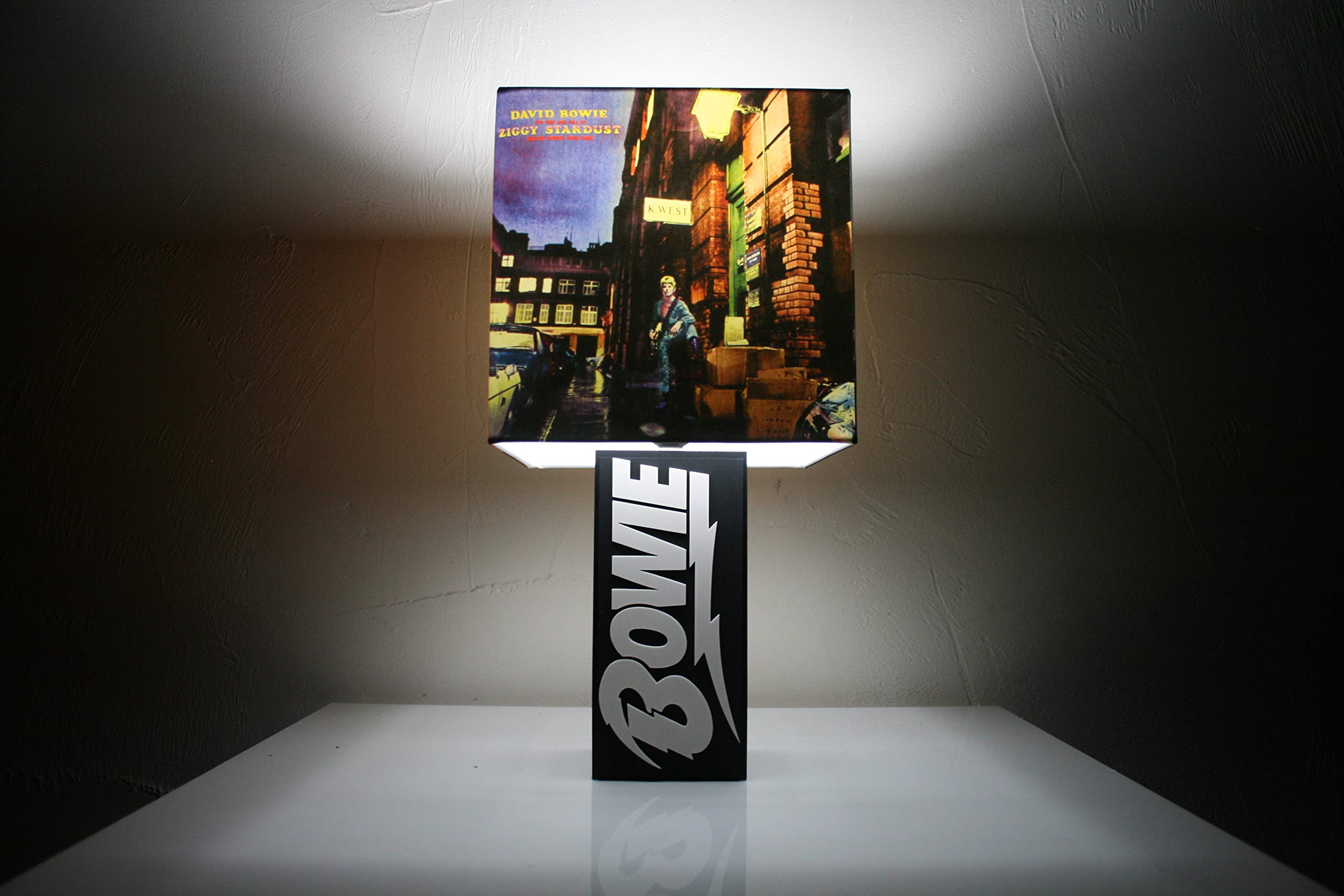 The Record's Ticking Black Handmade David Bowie Lamp + Album Cover Shade - Aladdin Sane, Ziggy Stardust, Art, Canvas