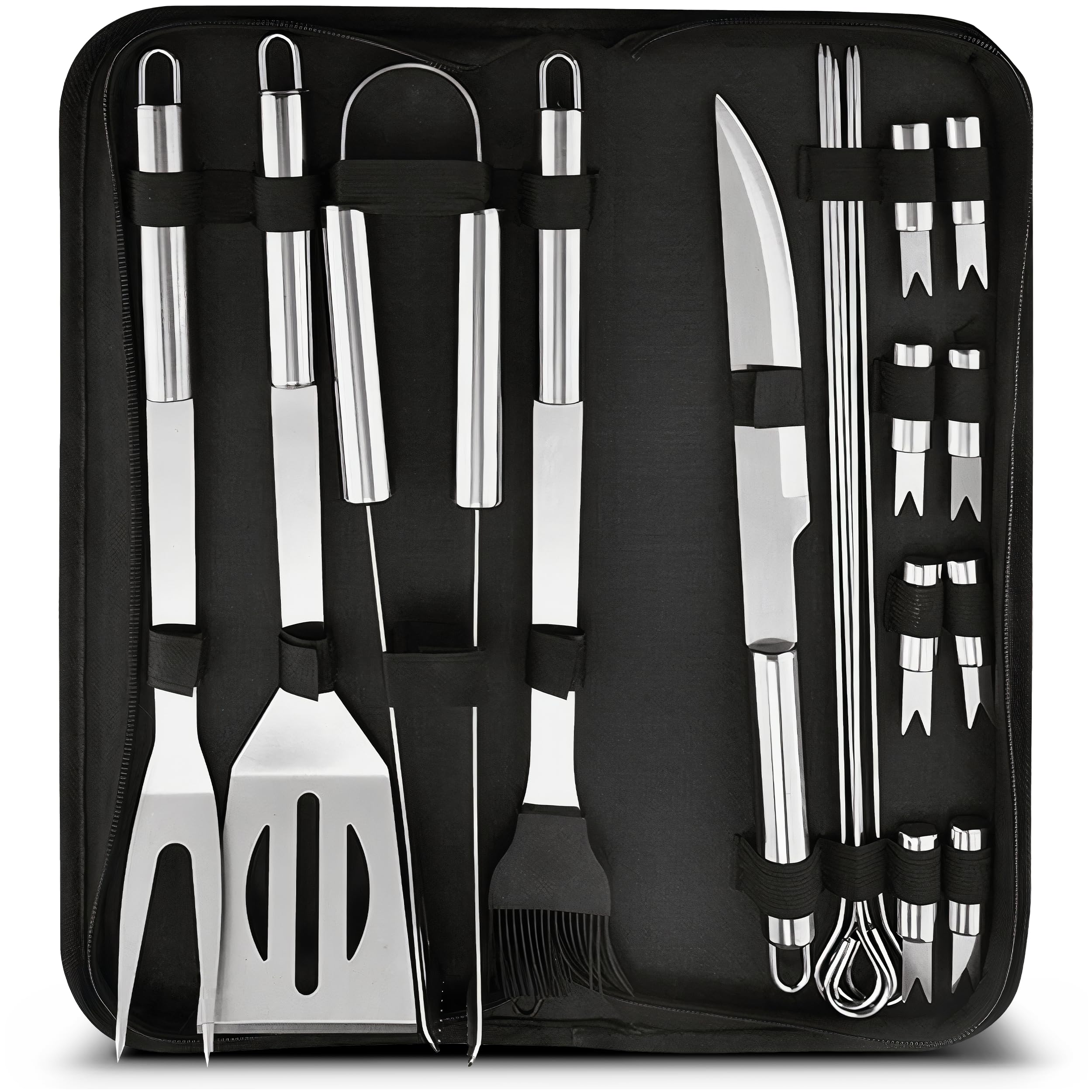Set Barbecue in Acciaio Inox, Accessori Barbecue 18 Pezzi, Kit Barbecue con Custodia, Utensili Griglia per Barbecue, Idee Regalo Uomo, Perfetto per BBQ e Griglia Barbecue in Muratura