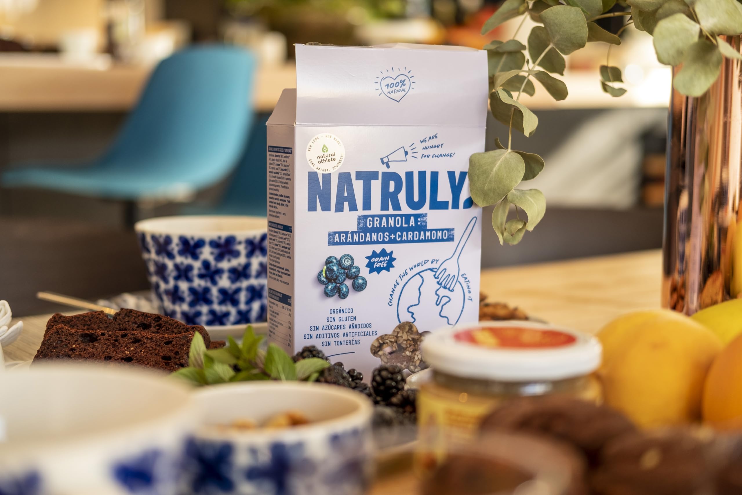 NATRULY Granola BIO Sin Azúcar Refinado, Sin Gluten, Solo Frutos Secos y Semillas, Sin Cereales, Sabor Arándanos - Pack 6x325g