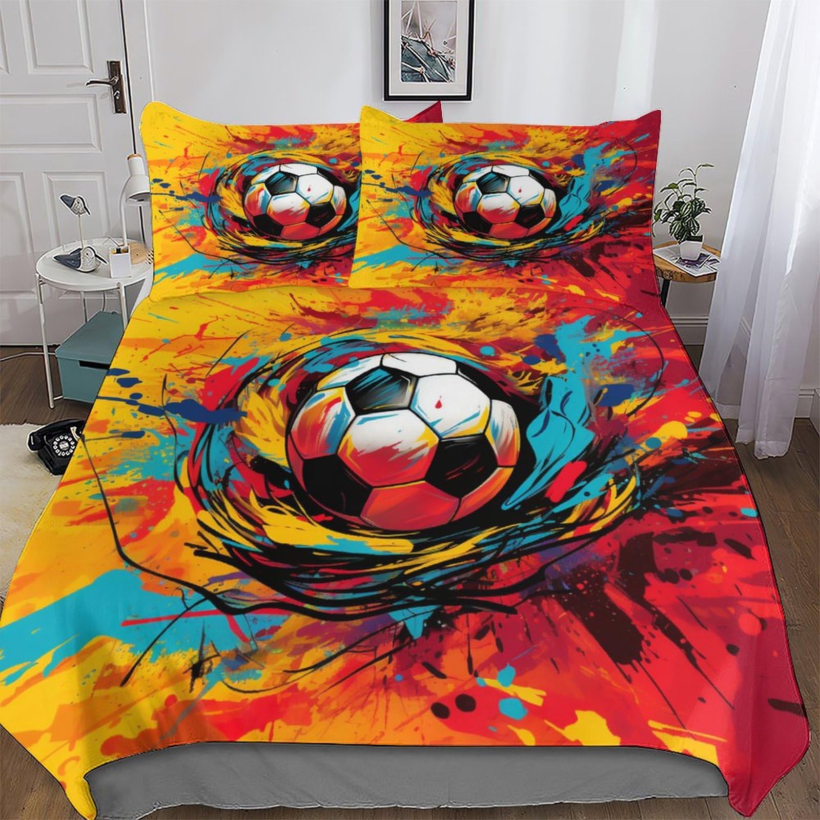 Football 3D Comforter Cover Set - Brushed Microfibre Bedding Set Duvet Cover with Pillowcases, Soft Poly Cotton Quilt Cover 3 Pcs For Boys, Girls And Teenagers King (220x240cm) — image 1