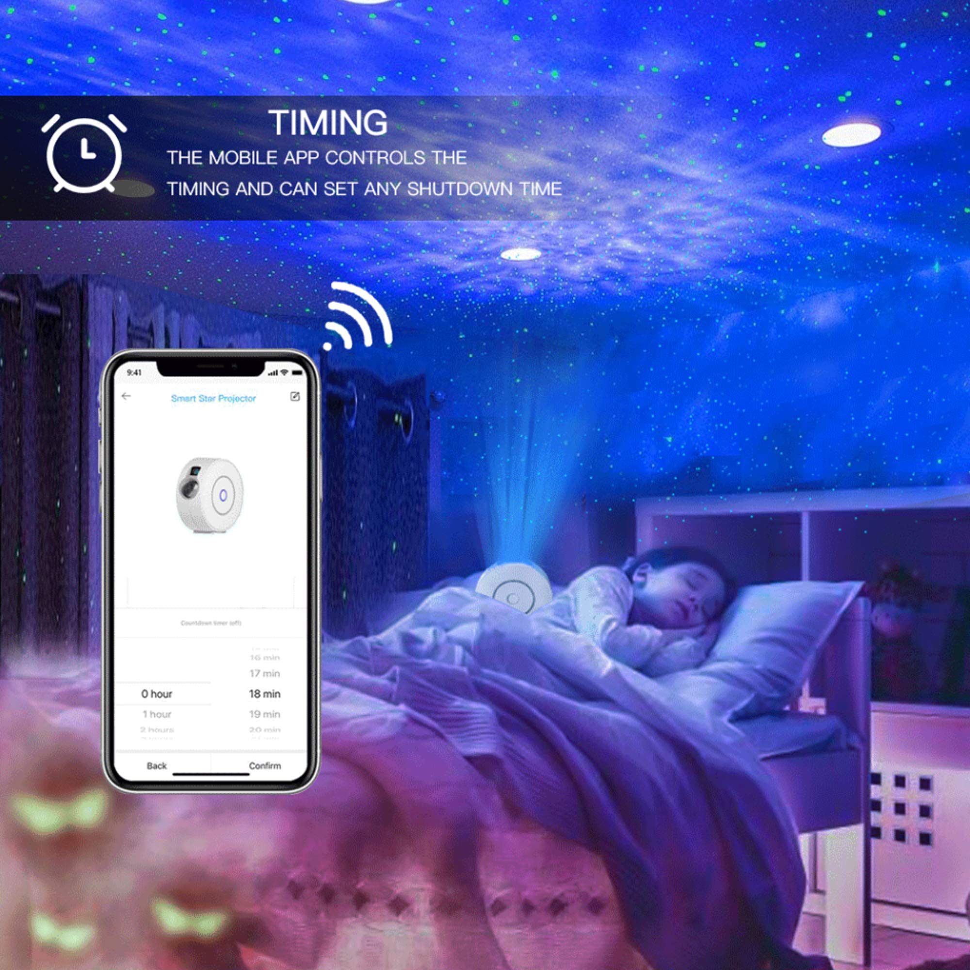 Intelligent Lampe de Projection Étoile Veilleuse LED Contrôle Intelligent de L'application pour la Décoration de Fête d'anniversaire de Café,