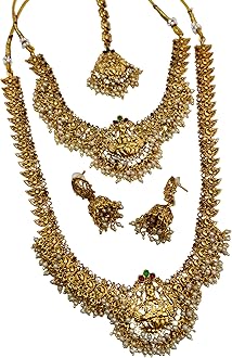 GenericTraditional Gold Plated Temple Jewellery Set Necklace Earrings Maang Tikka