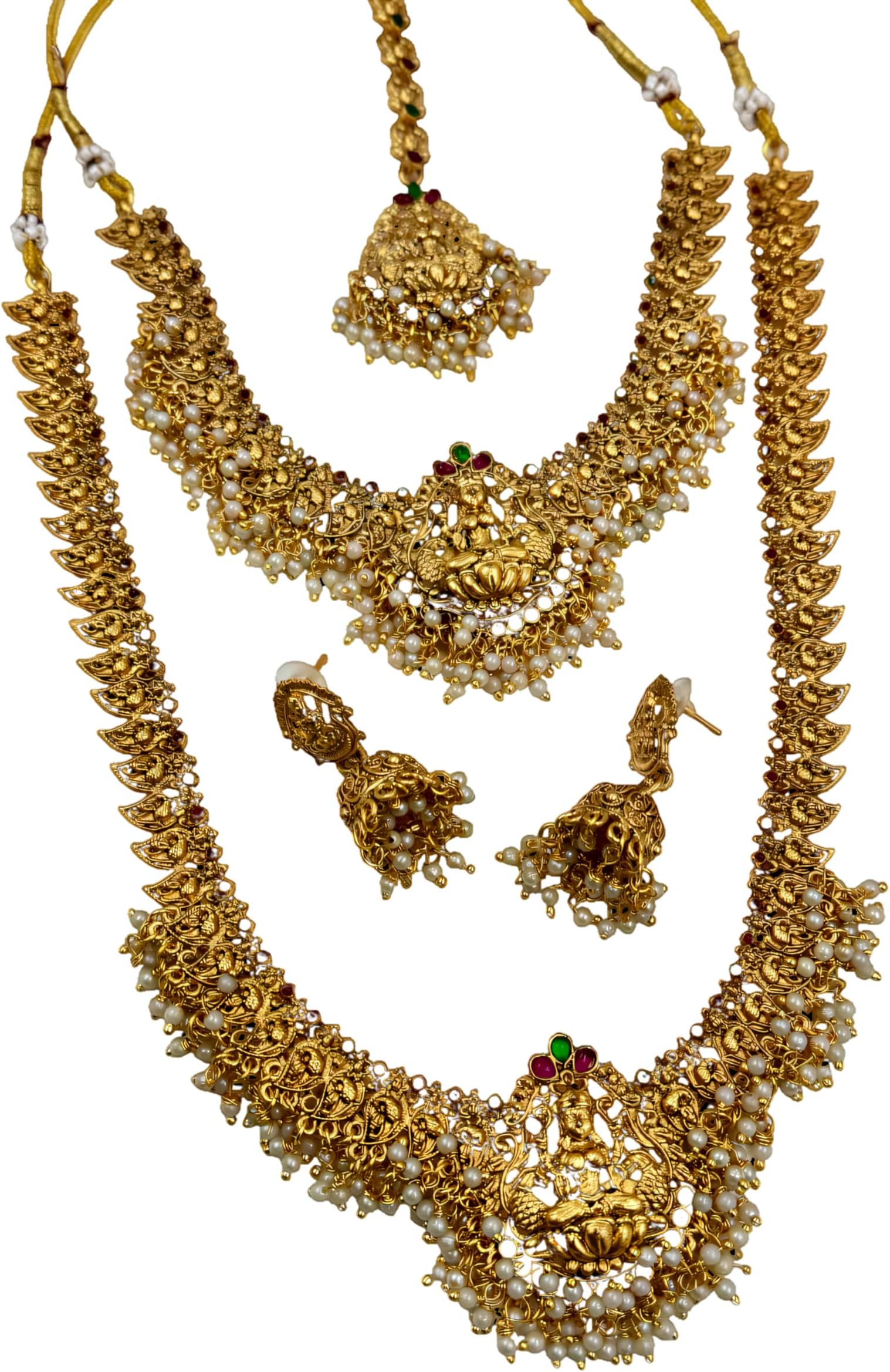 GenericTraditional Gold Plated Temple Jewellery Set Necklace Earrings Maang Tikka