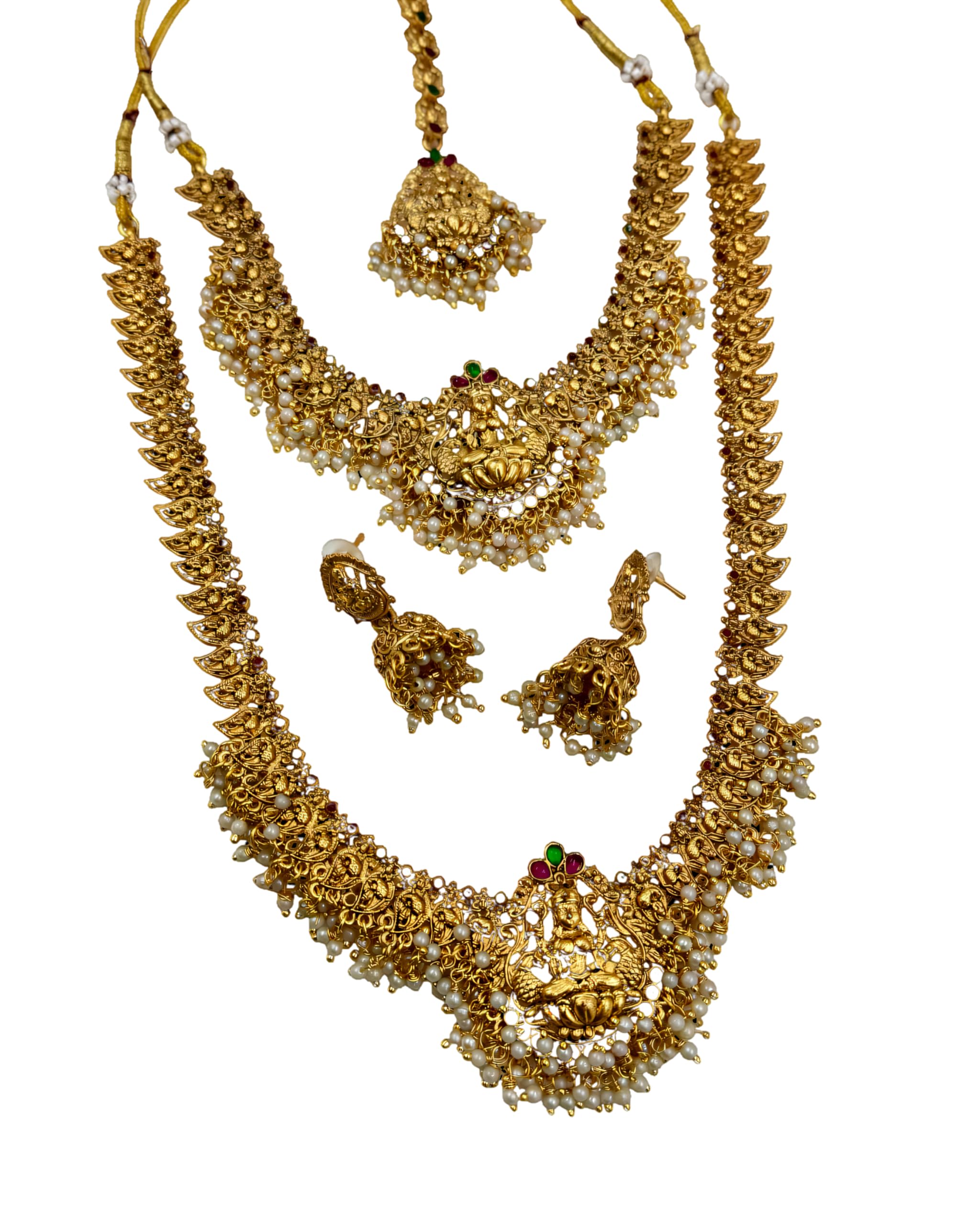 GenericTraditional Gold Plated Temple Jewellery Set Necklace Earrings Maang Tikka