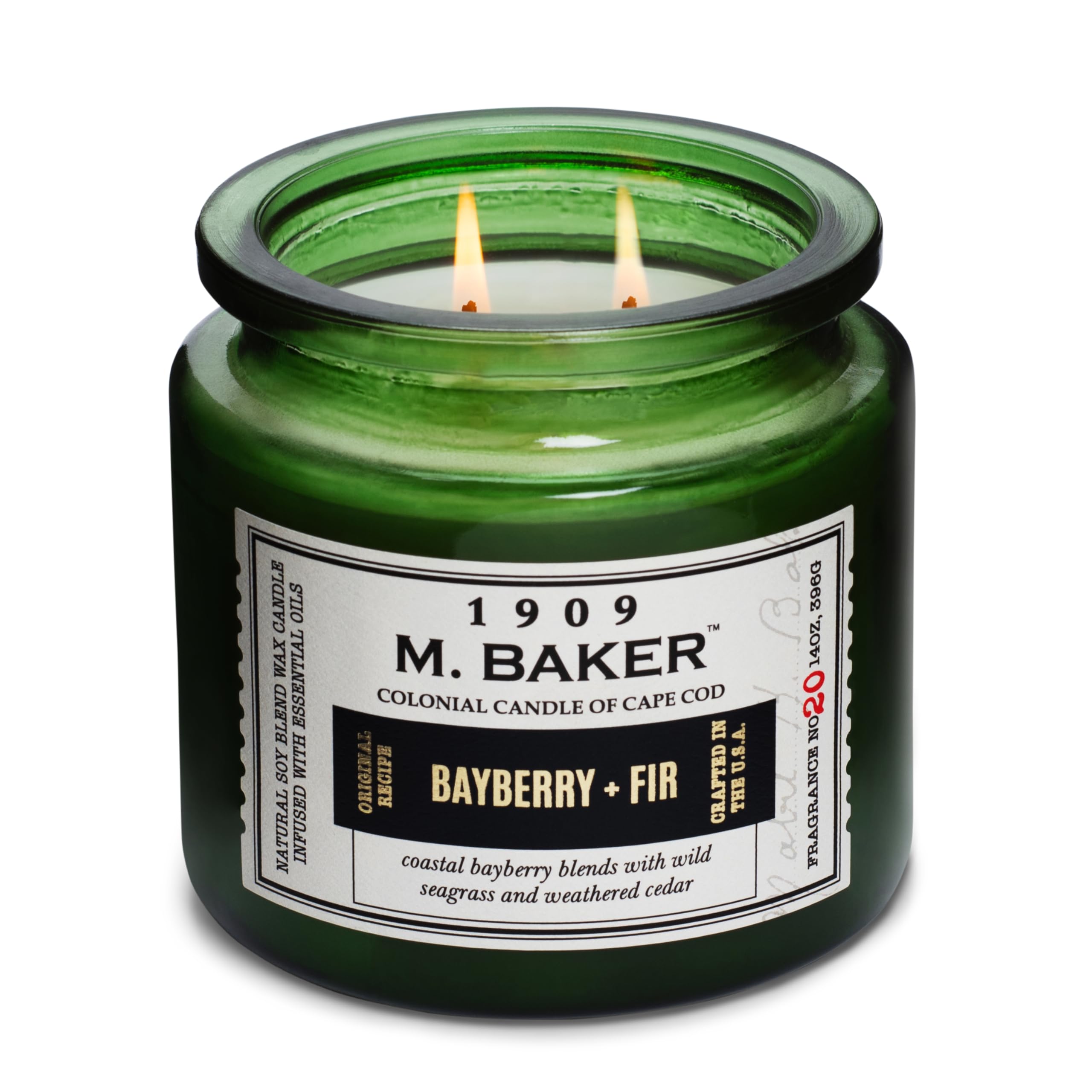 Bayberry Fir Scented Jar Candle | 2-Wick Natural Soy Blend Wax Candle for Home | Relaxing Aromatherapy Candle Infused with Essential Oils | M. Baker Apothecary Glass Jar Candle