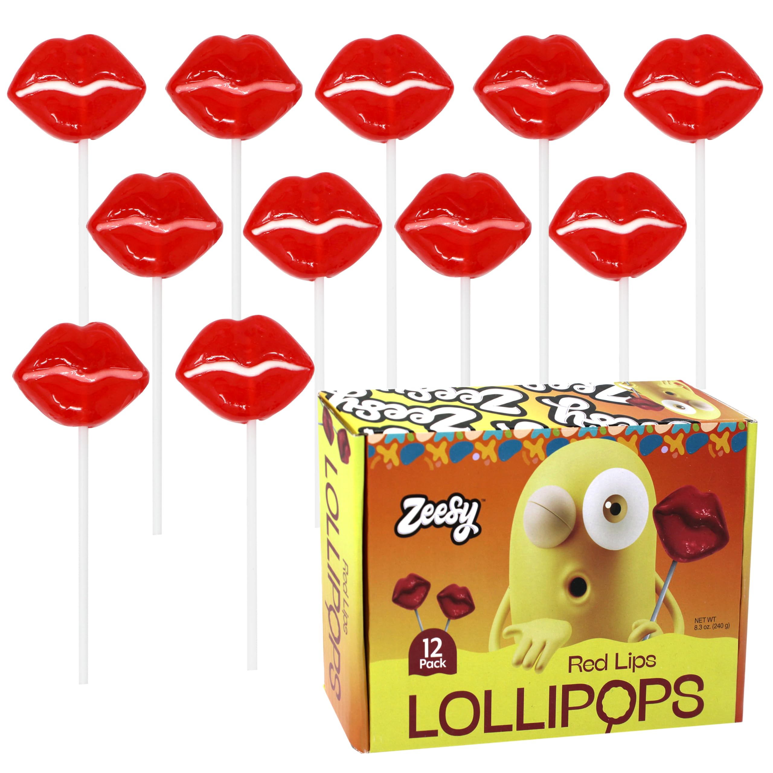 Red Lip Lollipops - 12 Individually Wrapped Strawberry Flavored Lip Shaped Candy - Fun Suckers for Bachelorette, Valentine's, Bridal Showers, and Party Favors Spa Makeup Party