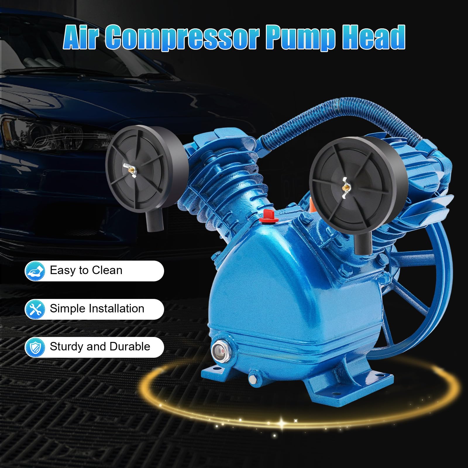 Tête De Pompe à Air 3HP - 250 L/min, Double Cylindre, Aluminium, Ventilateur De Refroidissement (Modèle 2065)