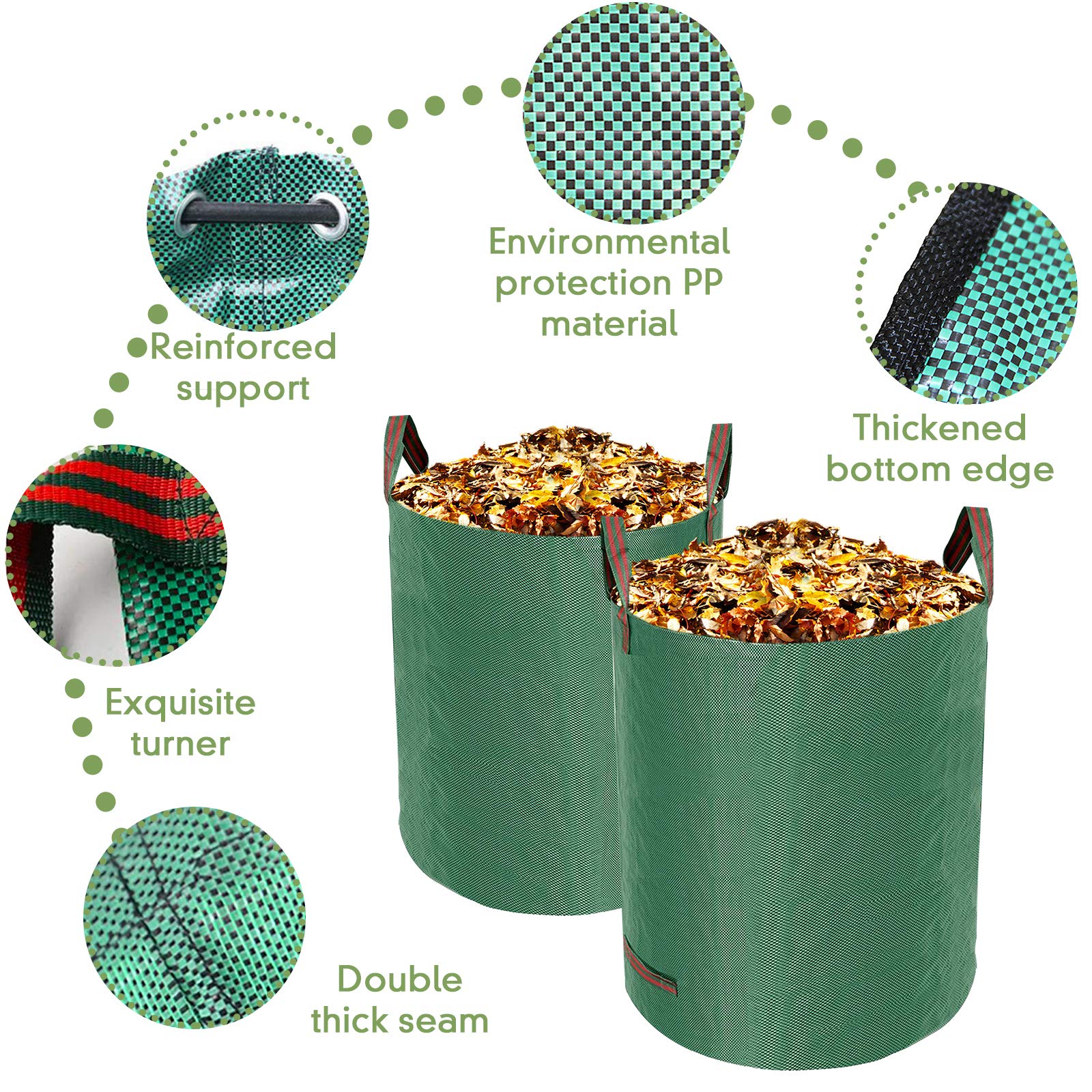 Sacs de Jardin 4x272L Polypropylène Robuste Pliables Réutilisables Étanches avec Poignées