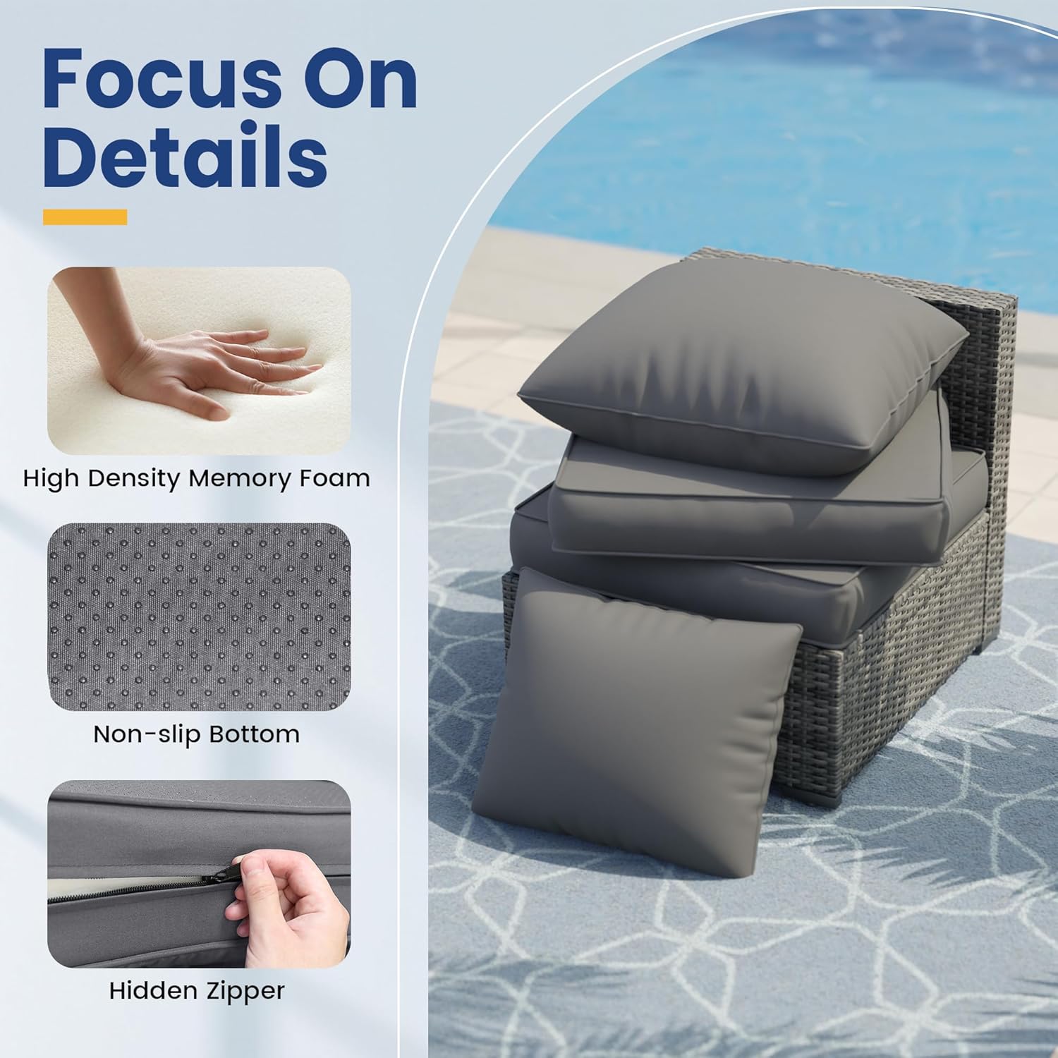 UDPATIO Outdoor Cushions for Patio Furniture, 4'' Replacement Cushions for Outdoor Sofa Bench, Water-Resistant Sectional Cushions, Grey