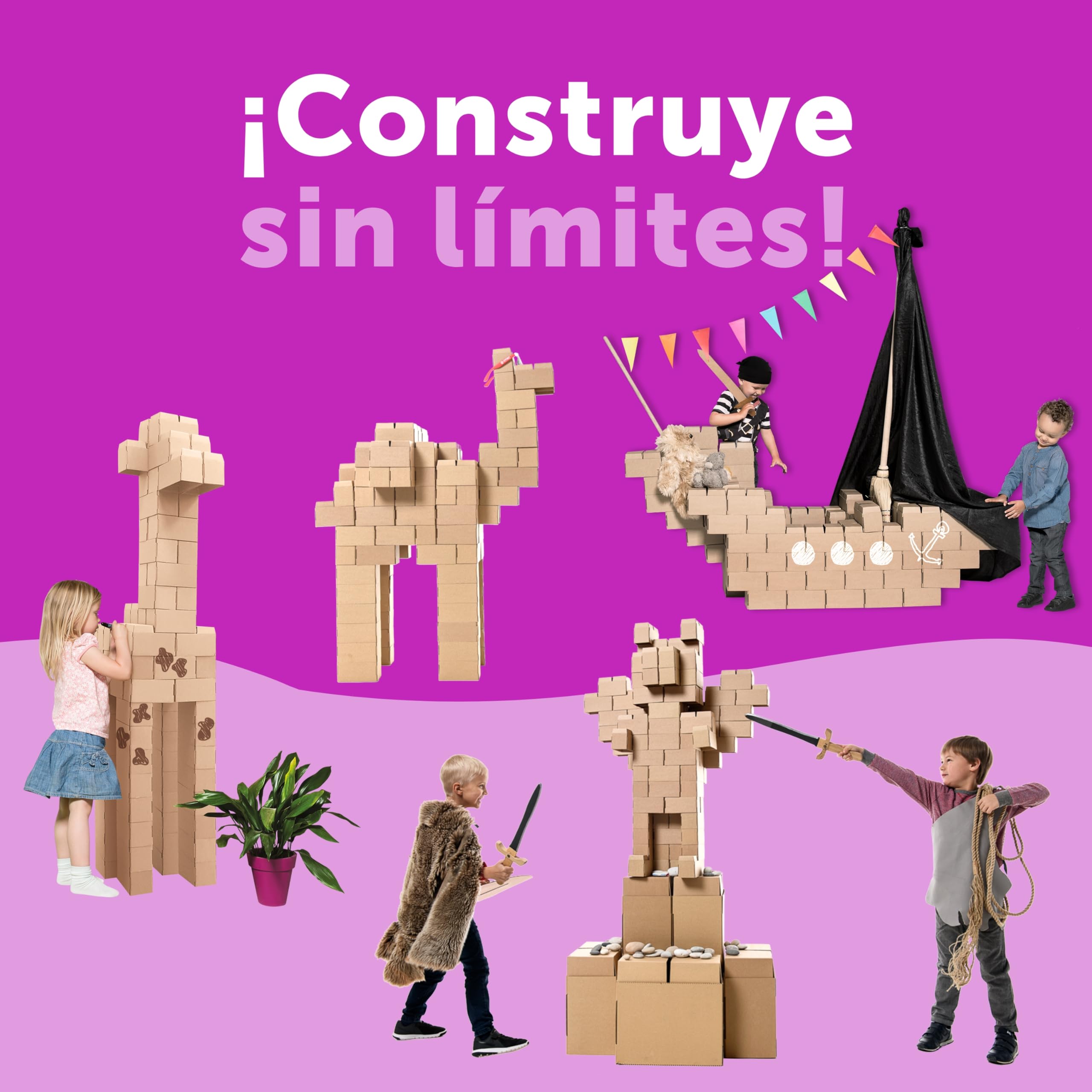 GIGI BLOKS Tamaño XL 96 Ladrillos de Cartón Encajables y Apilables | Robustos y Fáciles de Montar Grandes Bloques Construccion Niños | Kit Construcción Fuerte Niños | Juegos Infantiles Educativos