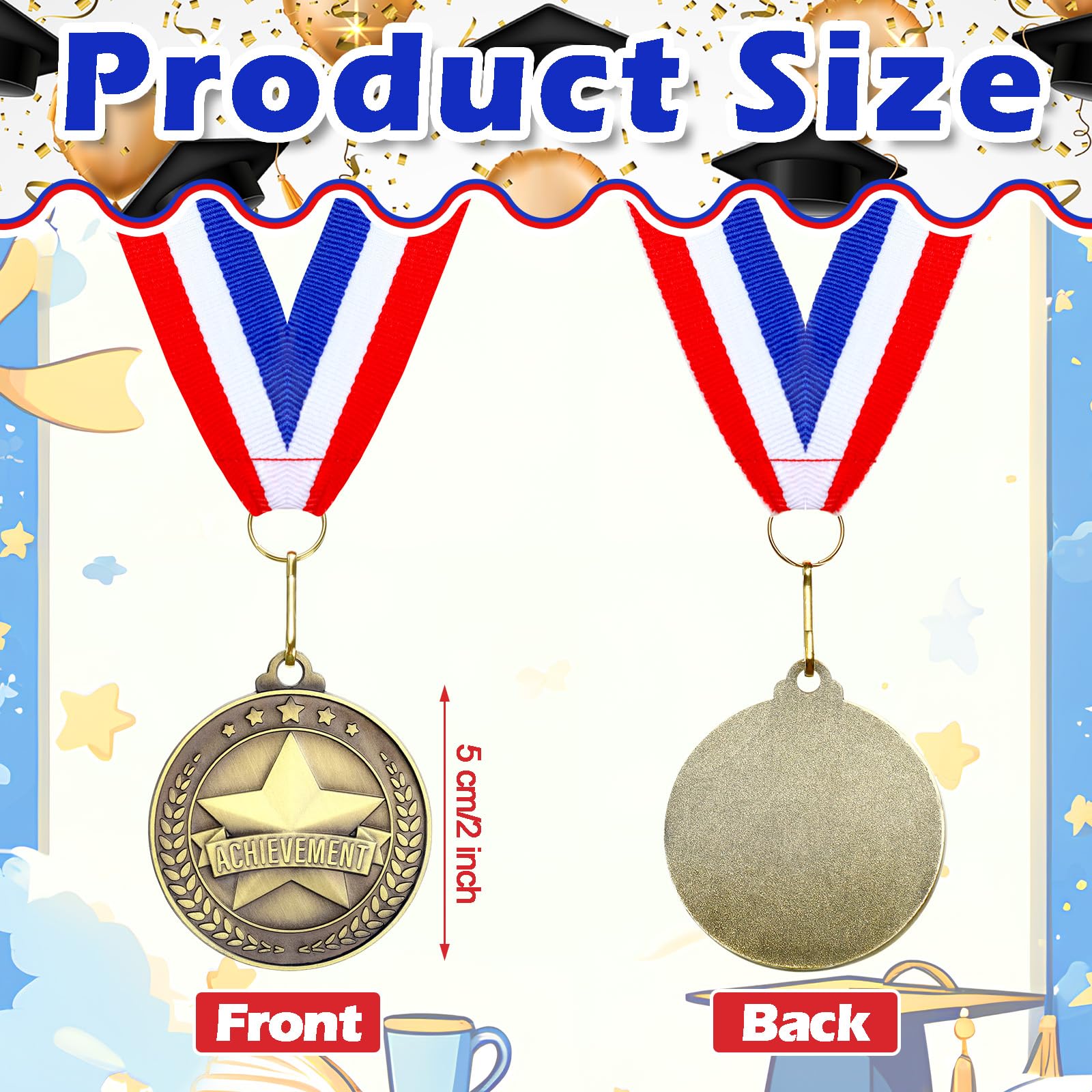 Quelay 30 medallas de Premio de 2 Pulgadas, medallas de Oro con Cintas para el Cuello, Trofeo de Metal, Regalo para torneos, competiciones, Fiestas, niños y Adultos
