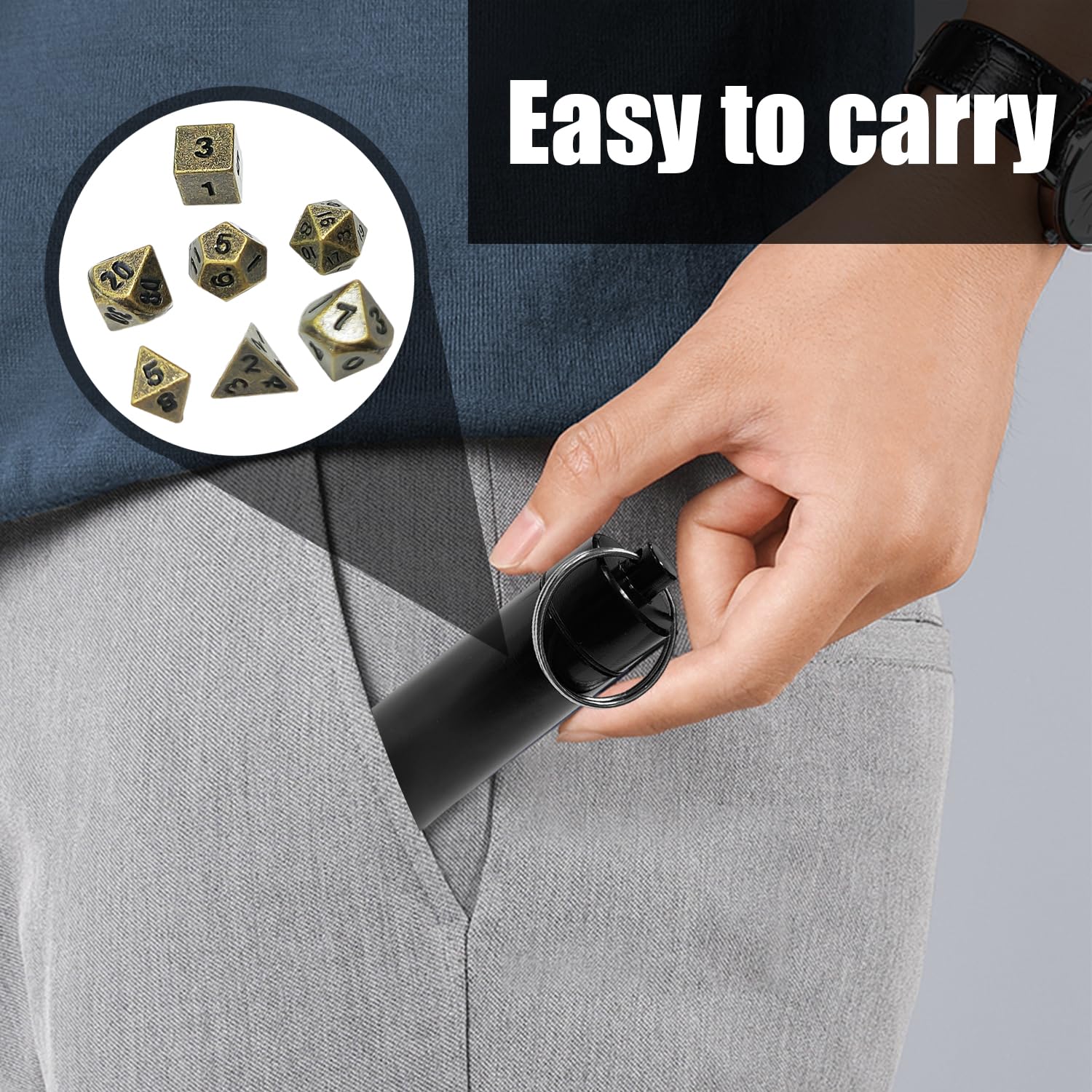 1 Mini Dice Set, 1 Piece Storage Box Keychain, Cube Dice, Cube D6 Dice, Cube Dice Set, Metal Dice, Multi-sided Dice, Digital Dice (Black) - Image 4