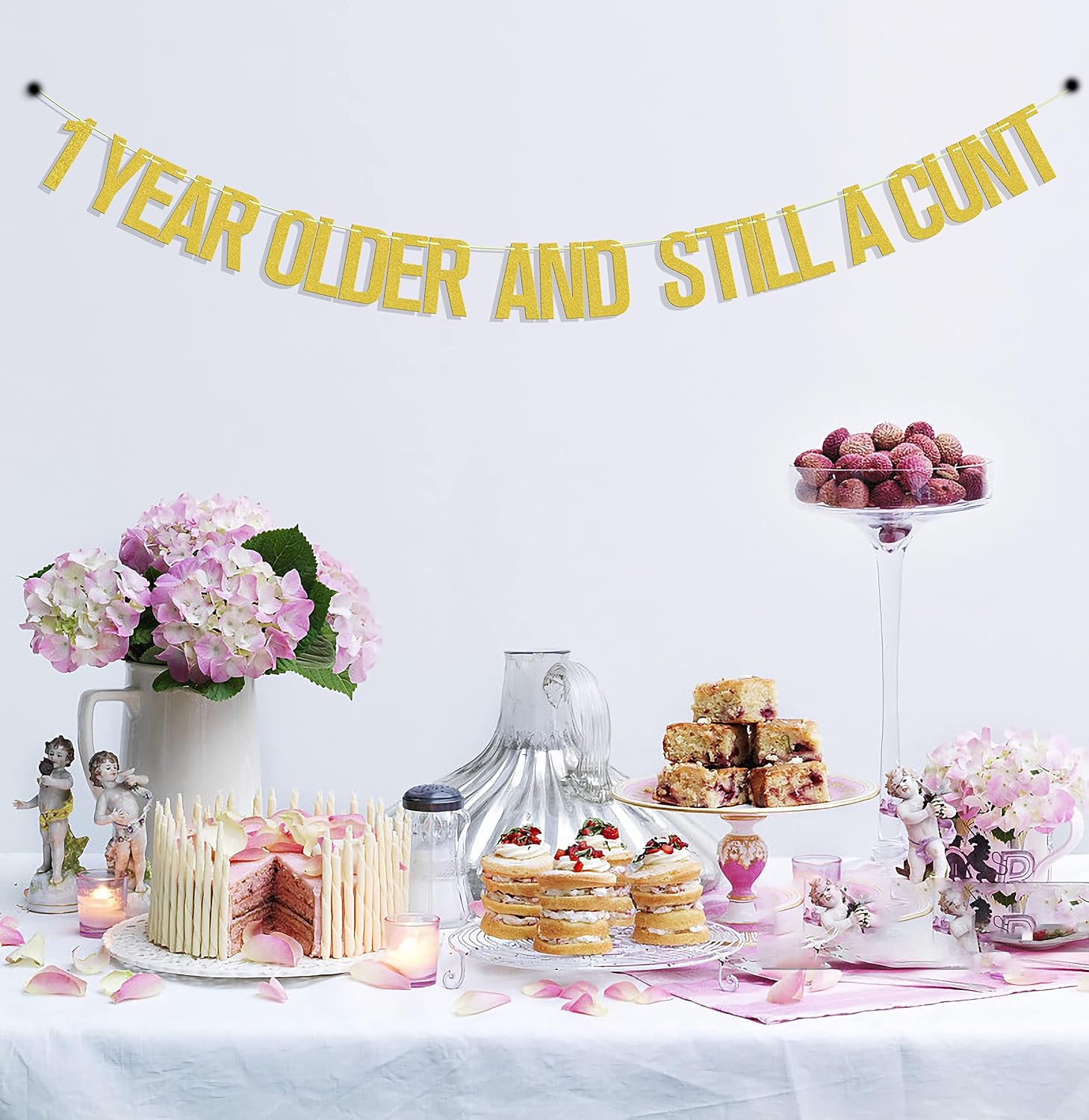 1 Year Older and Still A Cunt Banner, Bitch It's My Birthday, Holy You're Old, Funny 16th/18th/21st/30th Birthday Party Decorations Supplies Gold Glitter image 4
