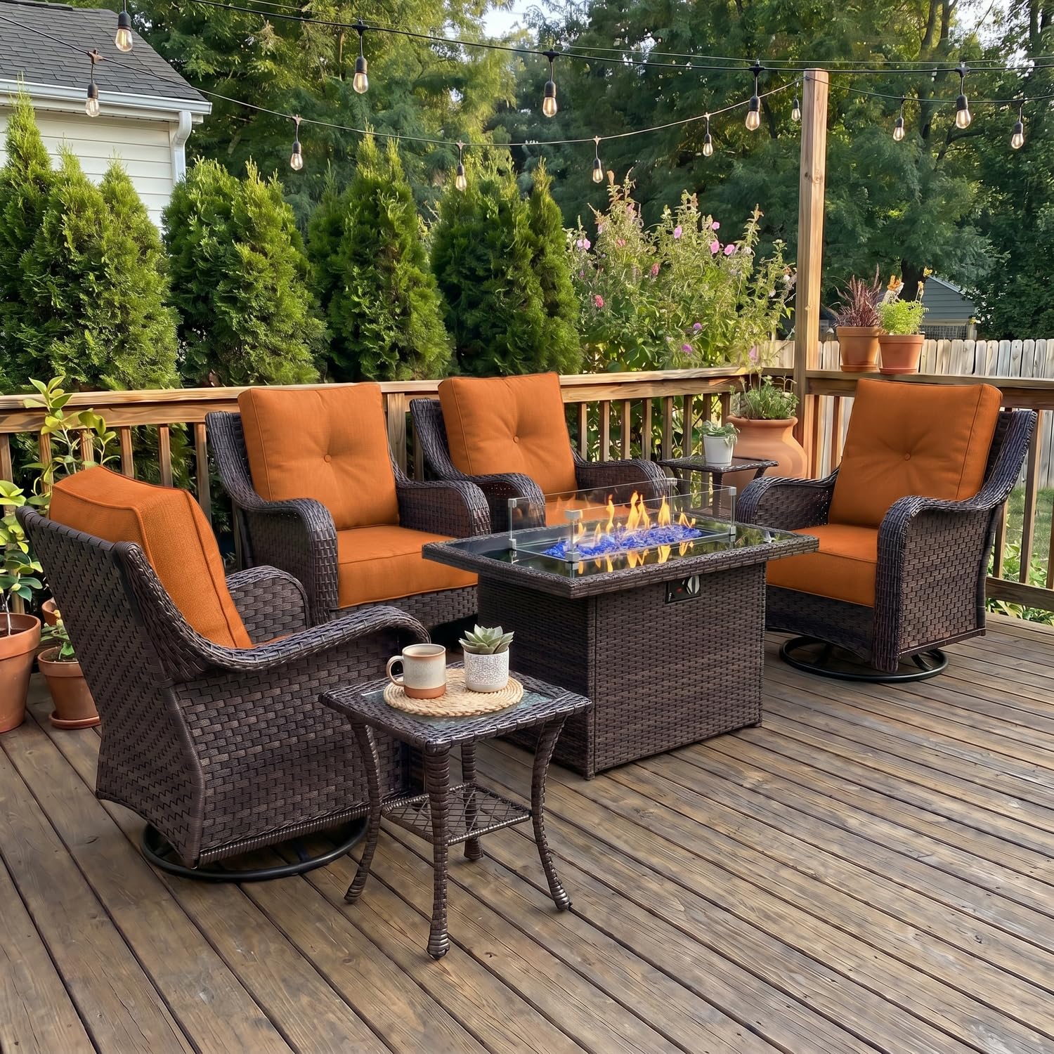 LayinSun 7 Piece Wicker Outdoor Furniture Set with 6-inch Comfy Cushions