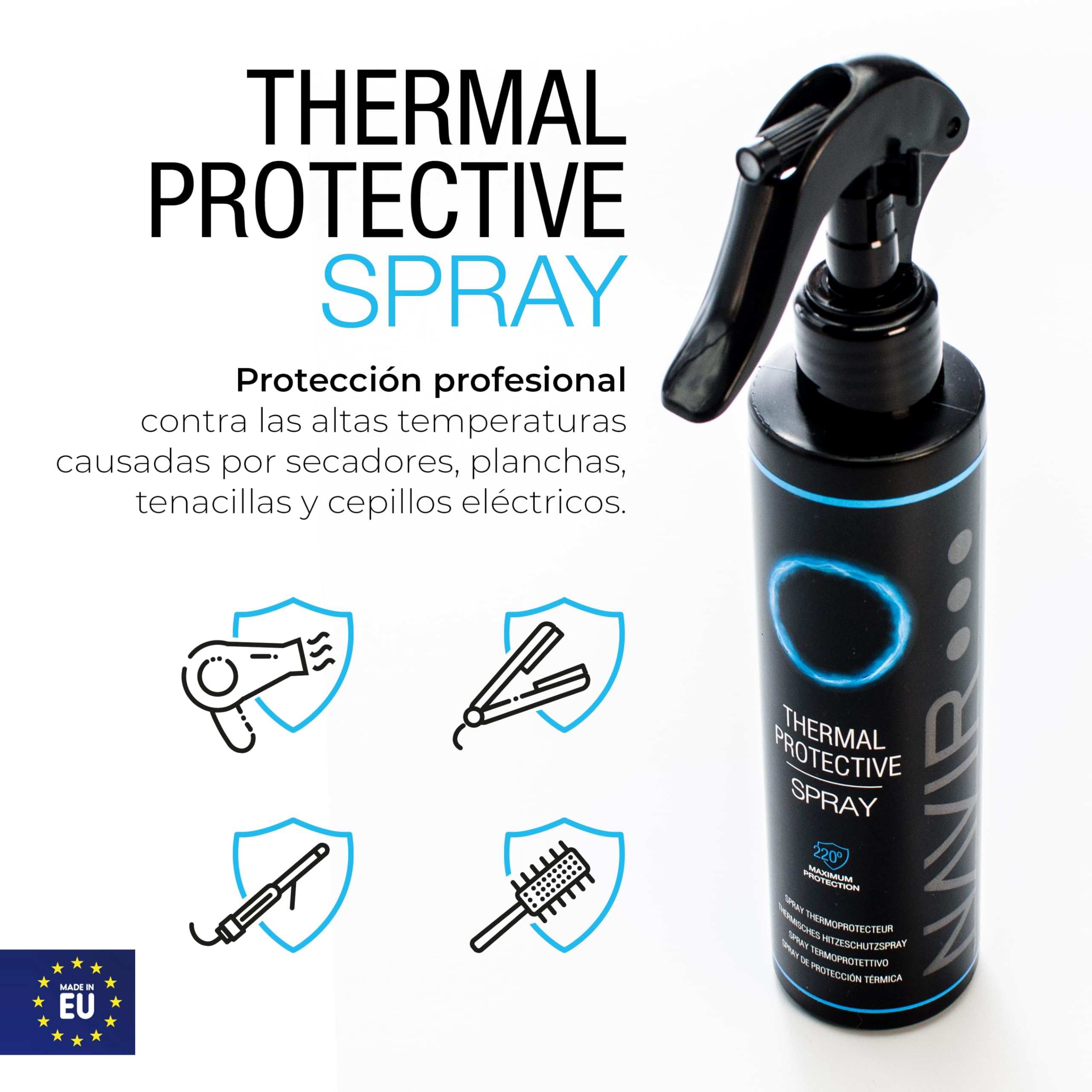 NAVIR Profesional | Spray protector térmico para el pelo - Protege tu cabello del calor de plancha y secador - Máxima protección hasta 220ºC - 175ml
