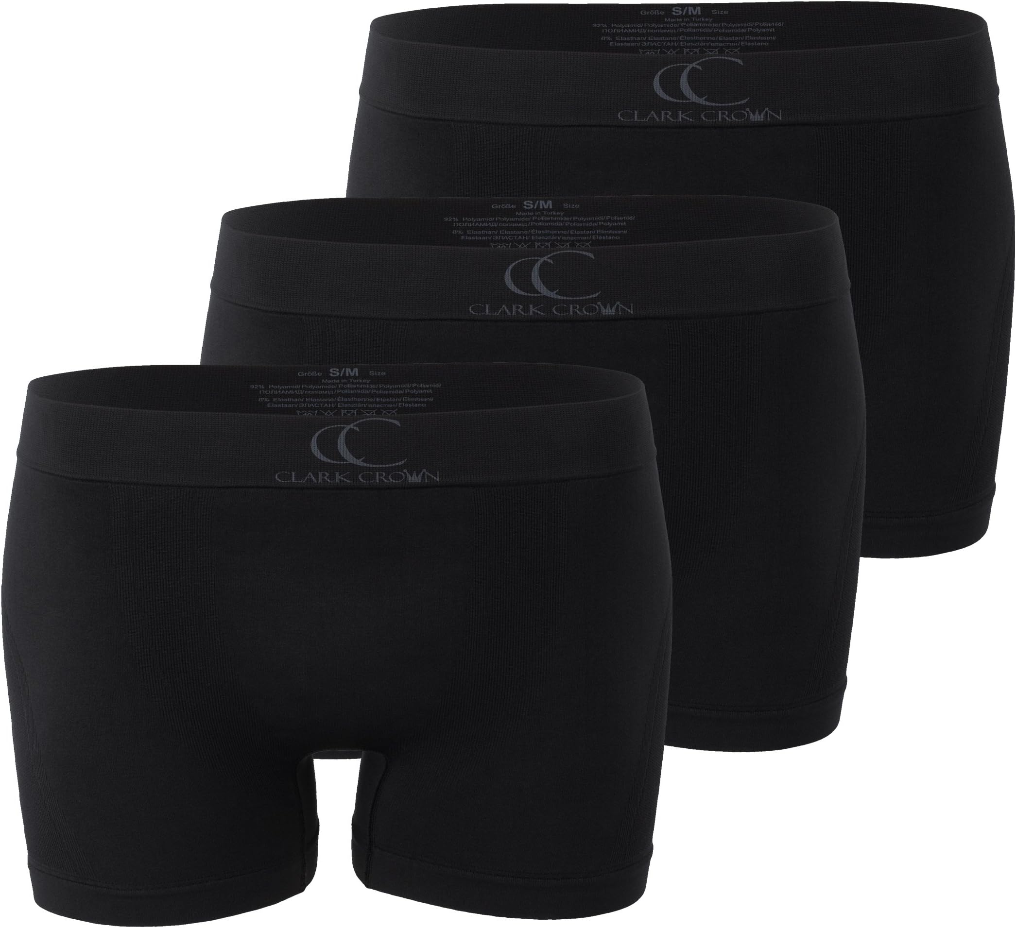 Clark Crown Pack of 3 Mens Seamless Boxer Shorts, Trunks Briefs Black S/M