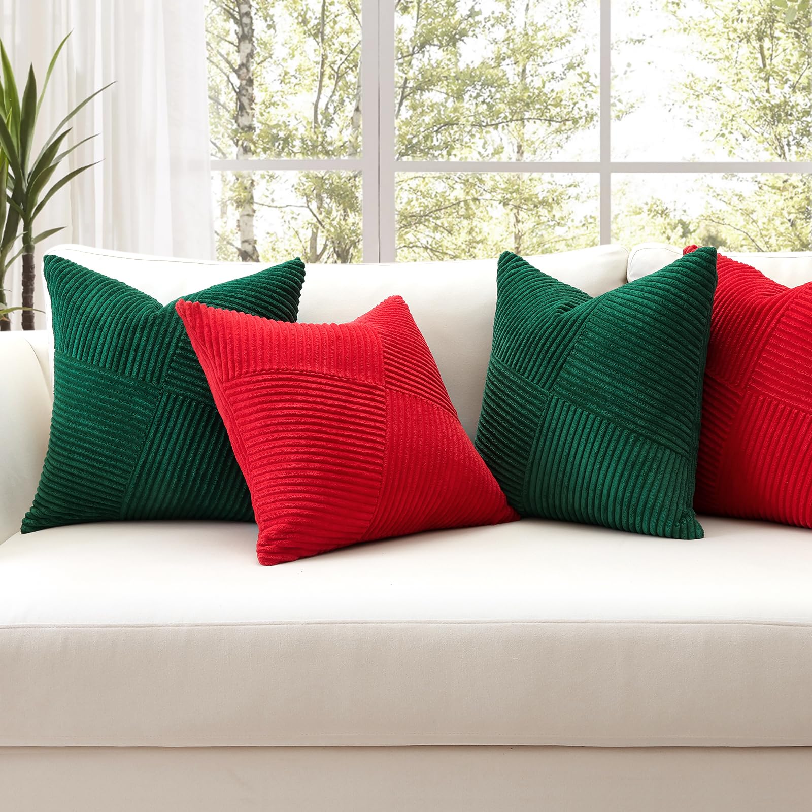 Sungeek Lot De 4 Housse De Coussin 45x45 En Velours Côtelé, Housse Coussins Carré Rayures Decoratif Doux Taies D'oreiller Décoratives Style Boheme Pour Canapé Lit Chambre Salon (Marron Clair, 45x45cm