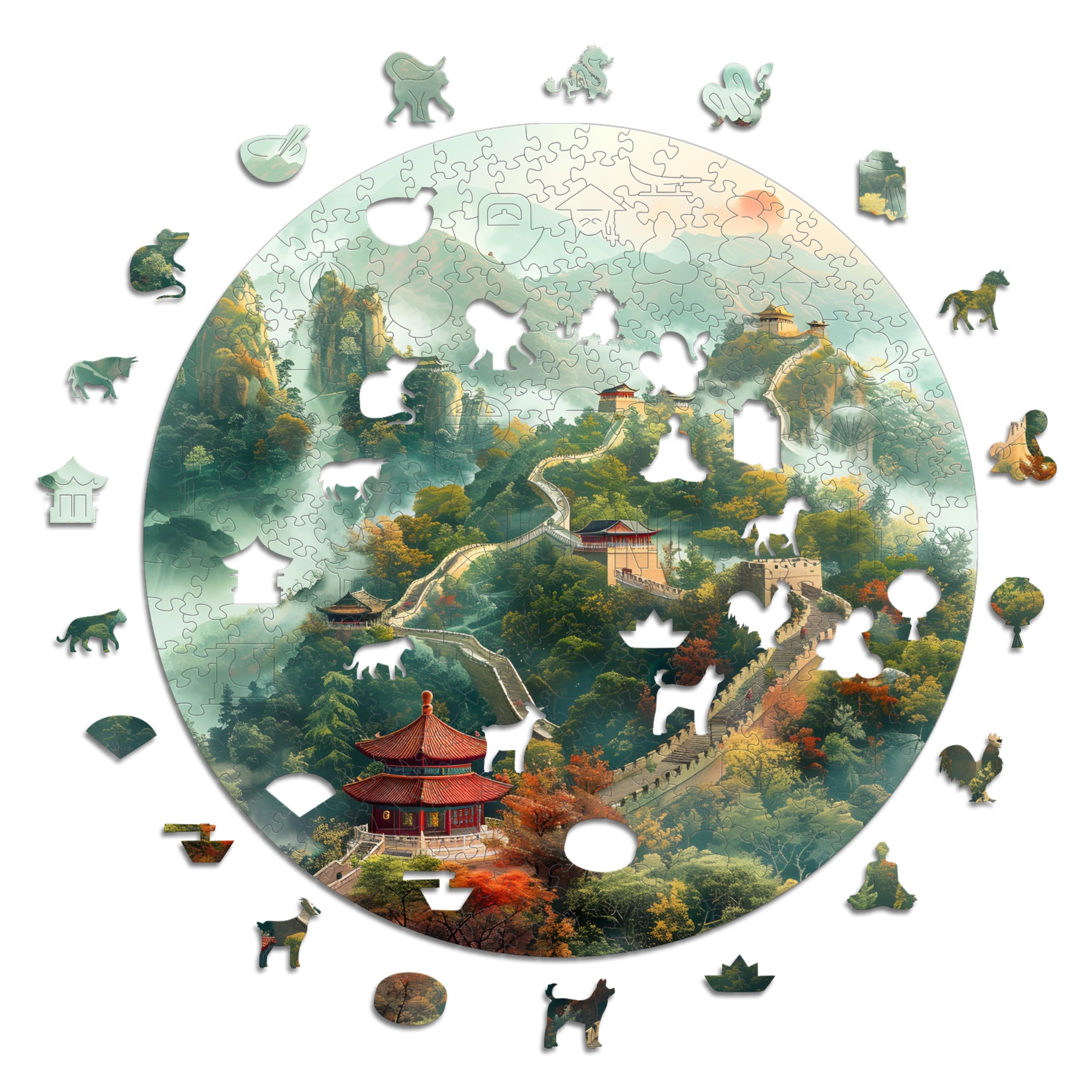 Iconic Puzzles - Chinese Wall, 100% sustainable wooden puzzle, Gifts for Children and Adults size L, 600 Pieces