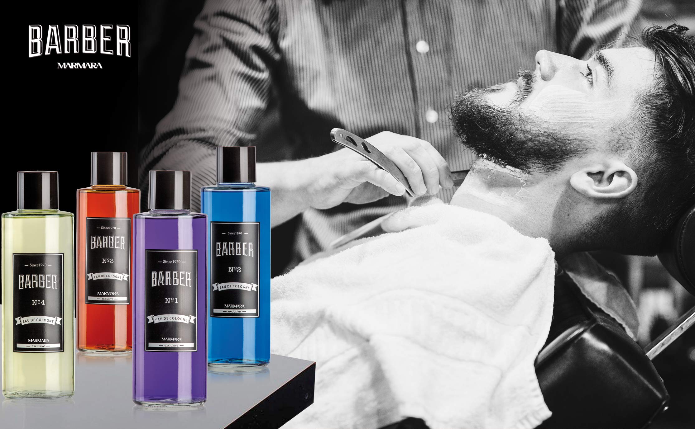 BARBER MARMARA No.3 Eau de Cologne Splash Herren (3x500ml) im Glas Flacon After Shave Men Duftwasser Rasierwasser Männer, Erfrischt kühlt langanhaltender Duft Herren Desinfizierend 70% Alkohol