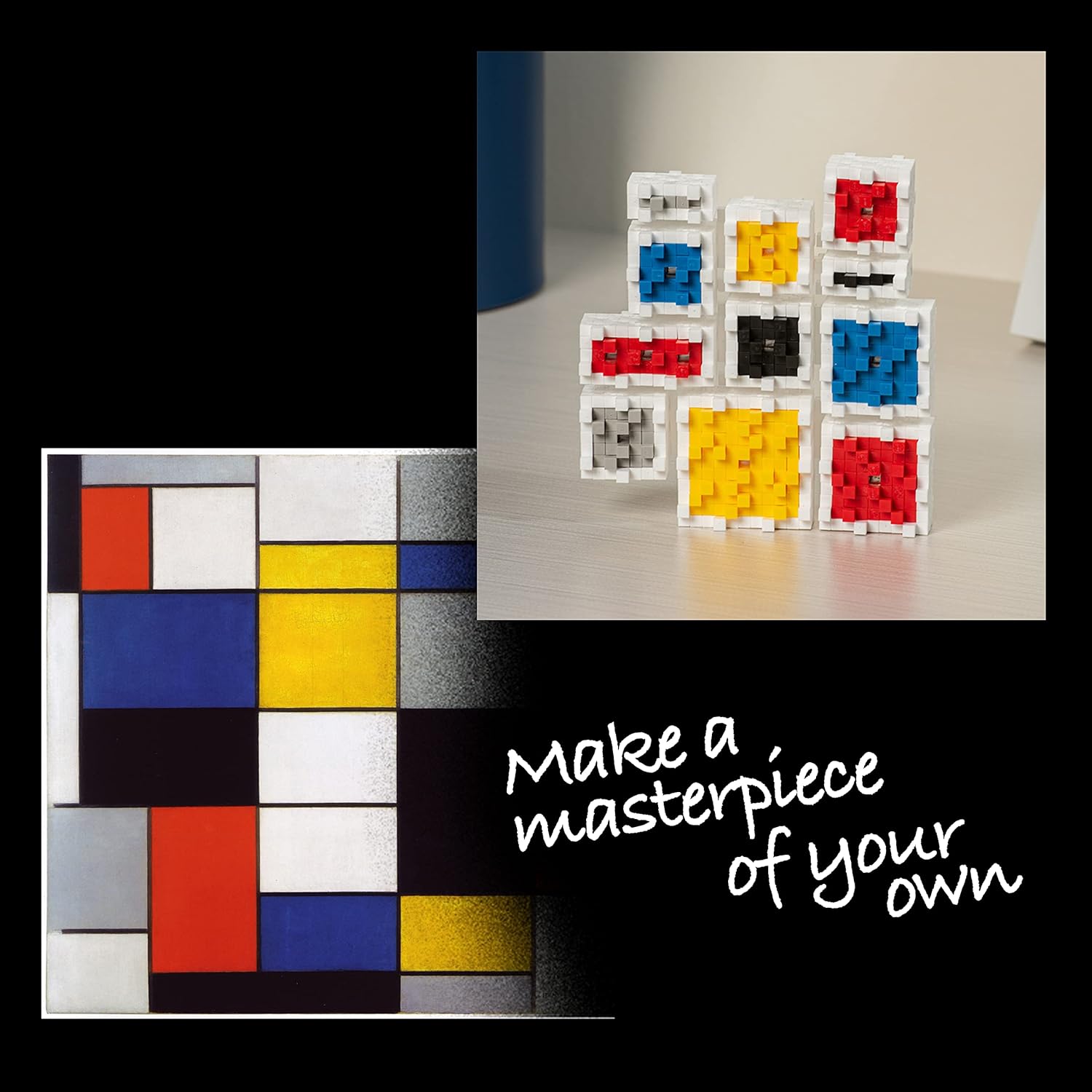 PLUS PLUS Inspired - Mondrian, Composition A - Art History Building Set, 3D Painting Kit & Craft Supplies for Kids, 350 Mini Interlocking Open Ended Pieces