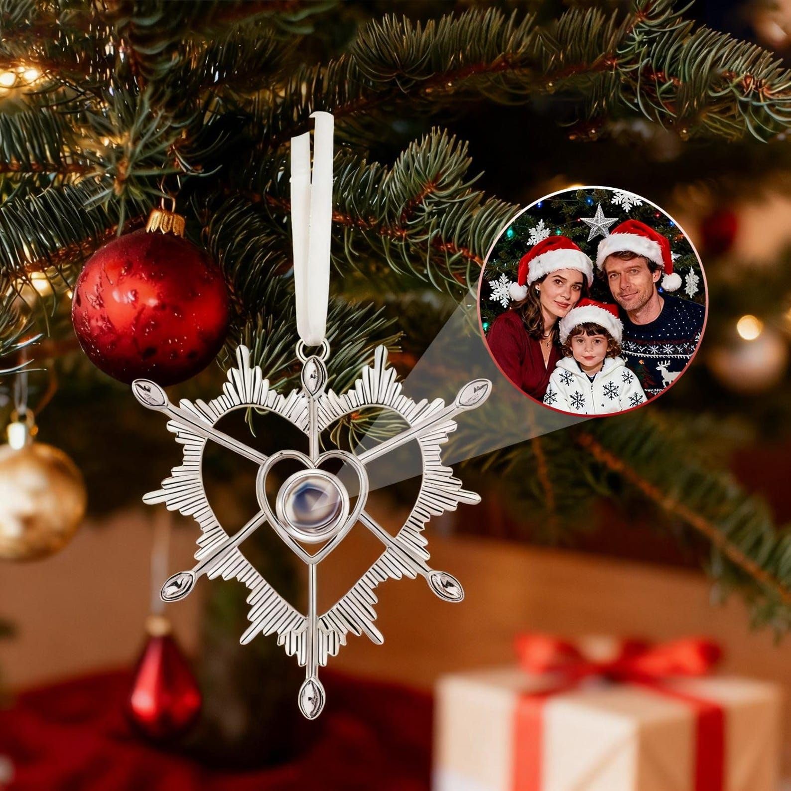 Personalizzato fiocco di neve albero di Natale ornamenti Decoration 2025, su misura Projection foto commemorativo