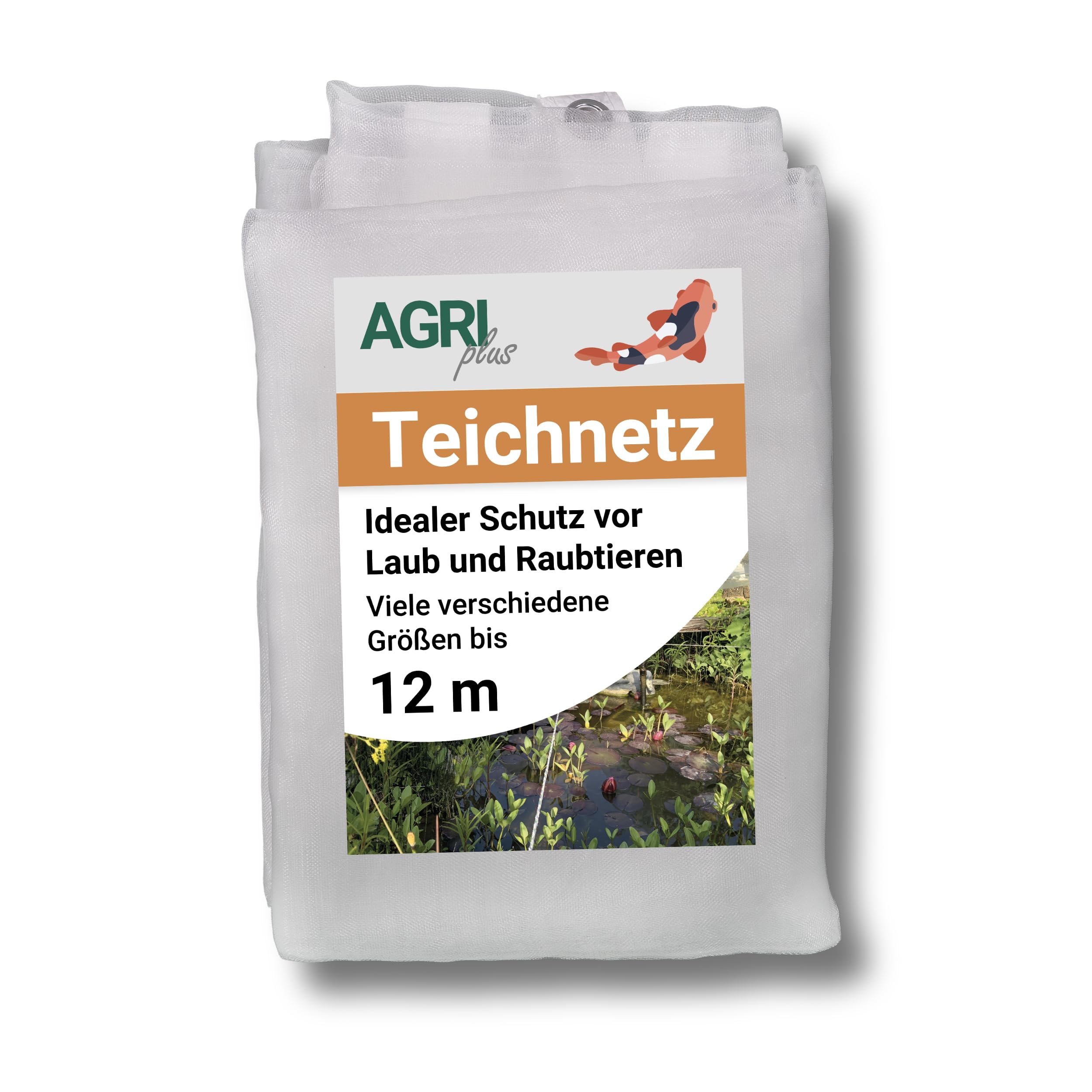 AGRI plus Rete per laghetto con occhielli, 4 x 8 m, diverse misure, rete a maglie strette 0,8 x 0,8 mm, protezione per laghetto, rete di protezione con rinforzo, permeabile all'acqua