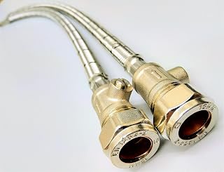 AK PAIR OF FLEXIBLE MONOBLOC TAP TAIL CONNECTOR WITH INBUILT ISOLATOR VALVE IN VARIOUS SIZES & LENGTH OPTIONS (FLEXI= M12 X 15MM+ISOLATOR VALVE X 500MM LENGTH)