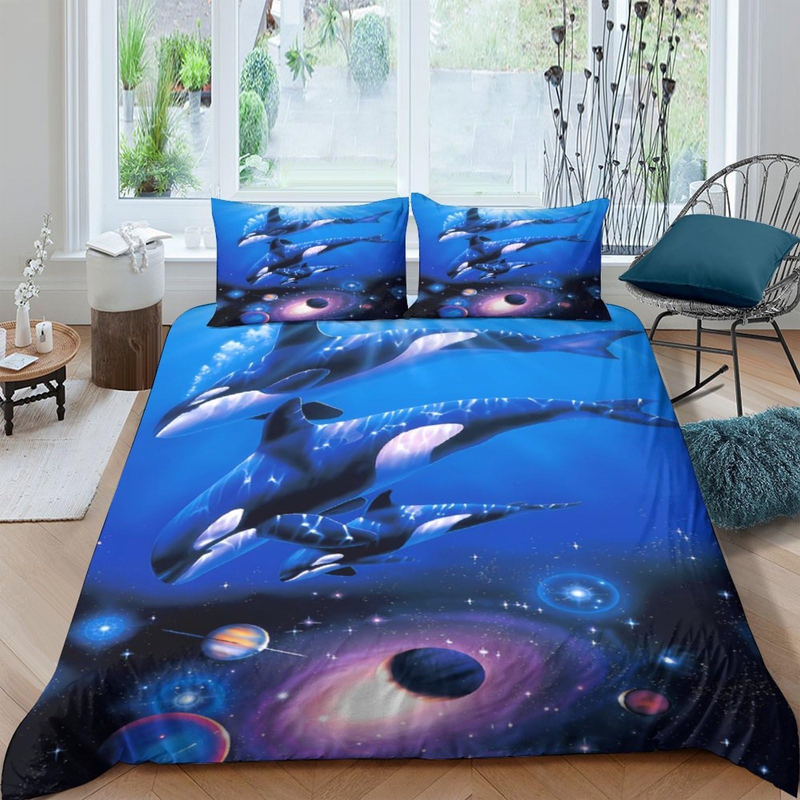 Ctjqhvkz Style-6 3D Printed Ocean Space Fitted Sheet Microfiber Soft Blue Whale Galaxy Mattress Cover For Bedroom Dorm Decor Single（135X200cm）
