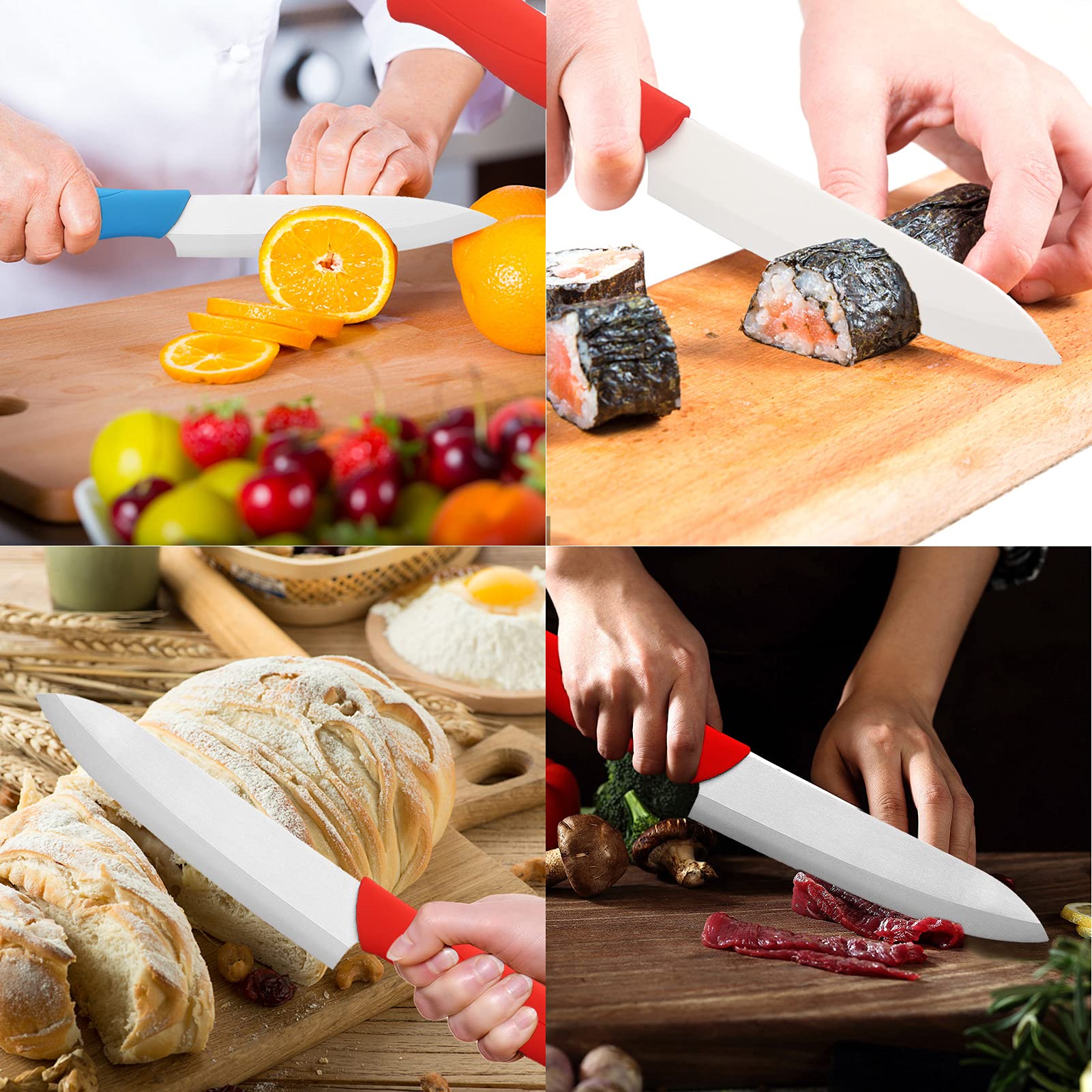 Ballery Set di Coltelli in Ceramica, Professionale Coltelli Ceramica da Cucina Set di Coltelli con Manici in Più Colori Affilato e Leggero Usati per Cucinare Verdure, Frutta e Pane