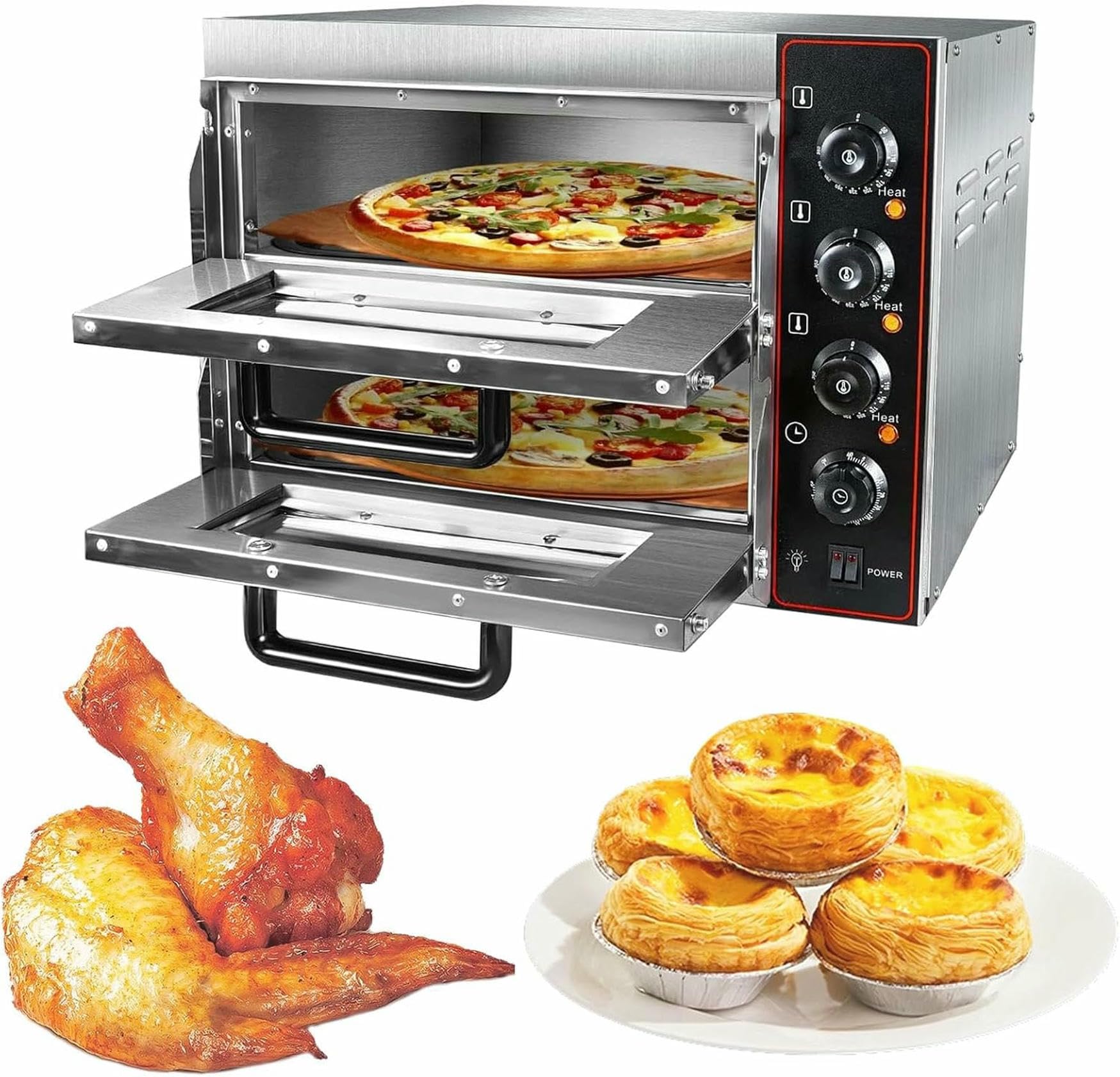 Forno per Pizza Commerciale 3KW, 16 Strati E Doppio Strato, Acciaio Inox, Elettrico, con Maniglia E Ripiano, Perfetto per Pizza Interna, Perfetto per Ristoranti, Case E Pretzel.