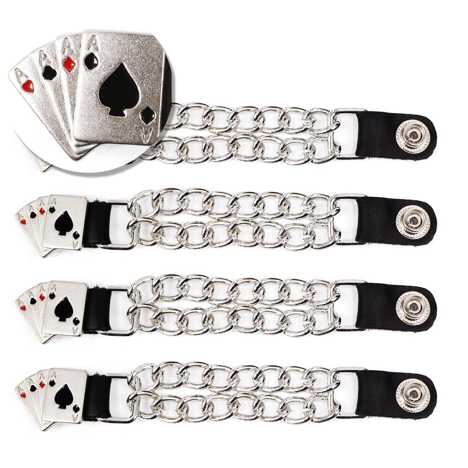 Milwaukee Leather 4 PC Vest Extenders - Double Chain with Genuine Leather 4 or 6 Inch Extension
