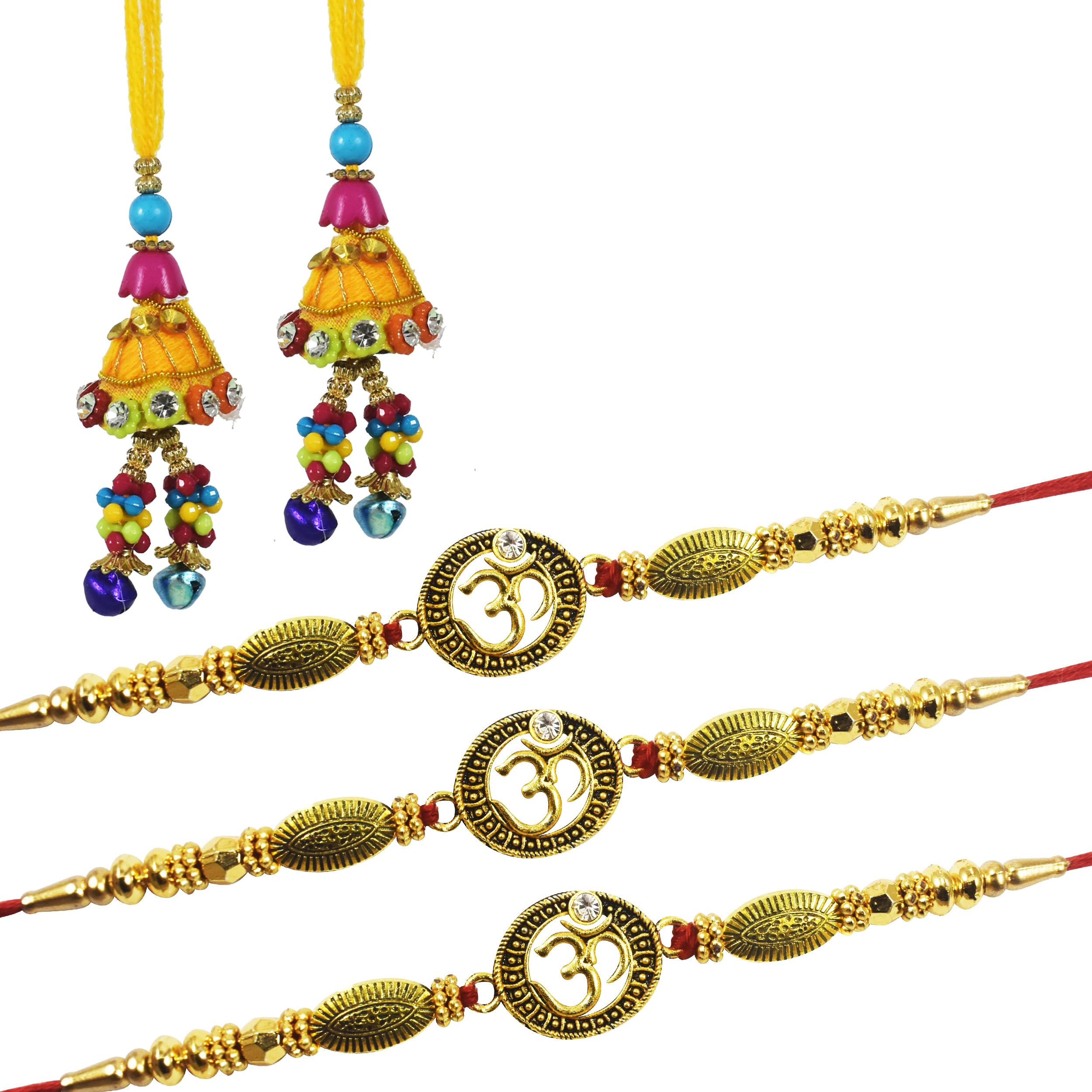 Urvi Creations Set Of 3 Pcs Gold Plated Rakhi 2 Pcs Bhabhi Lumba Bangle Rakhi For Brother Bhaiya Bhai Rakhi Wristband Bracelet Rakhi For Brother (B098PF11H4) Amazon Price History, Amazon Price Tracker