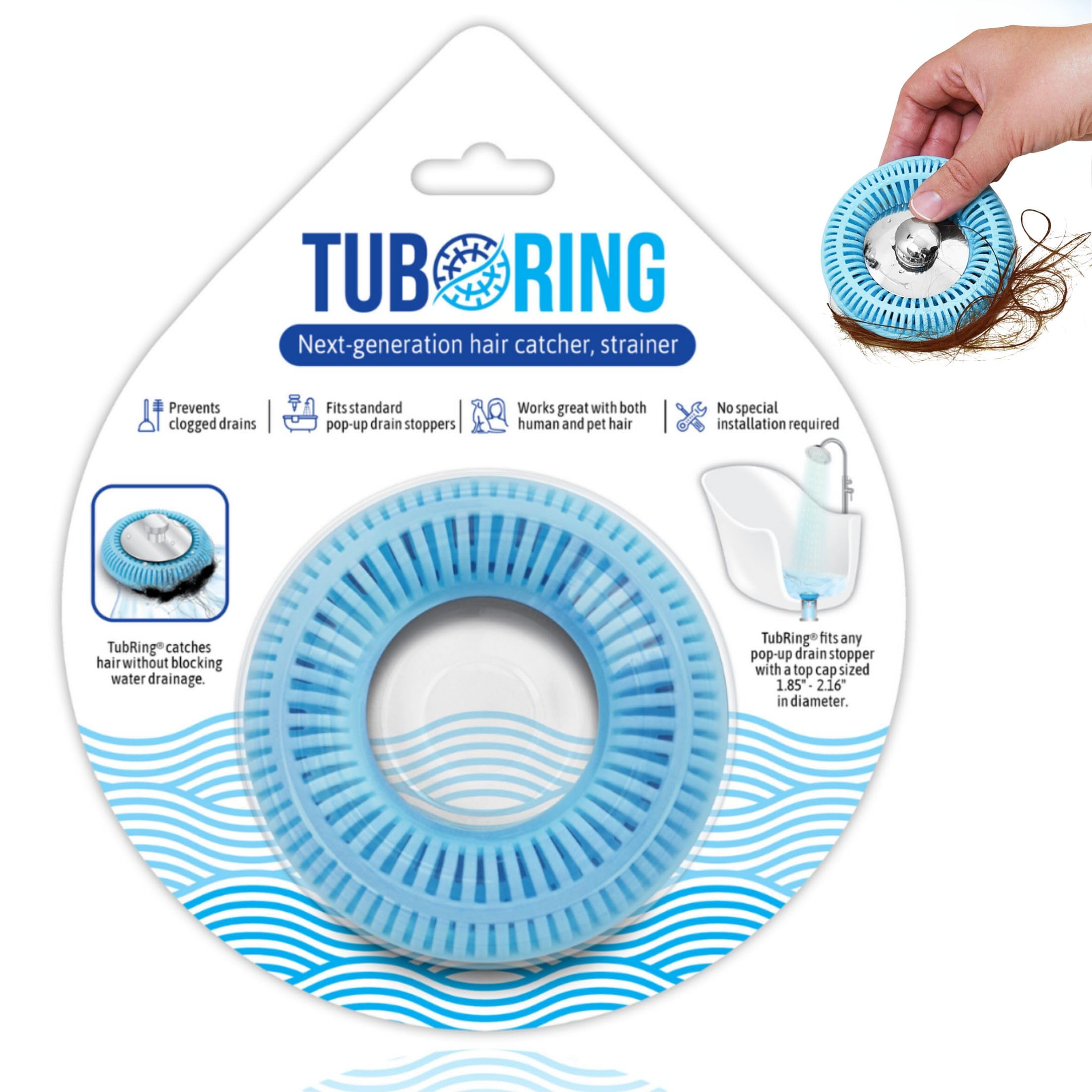 Tub Ring Aqua Tubring The Ultimate Tub Drain Protector Hair Catcher/Strainer/Snare (Aqua)