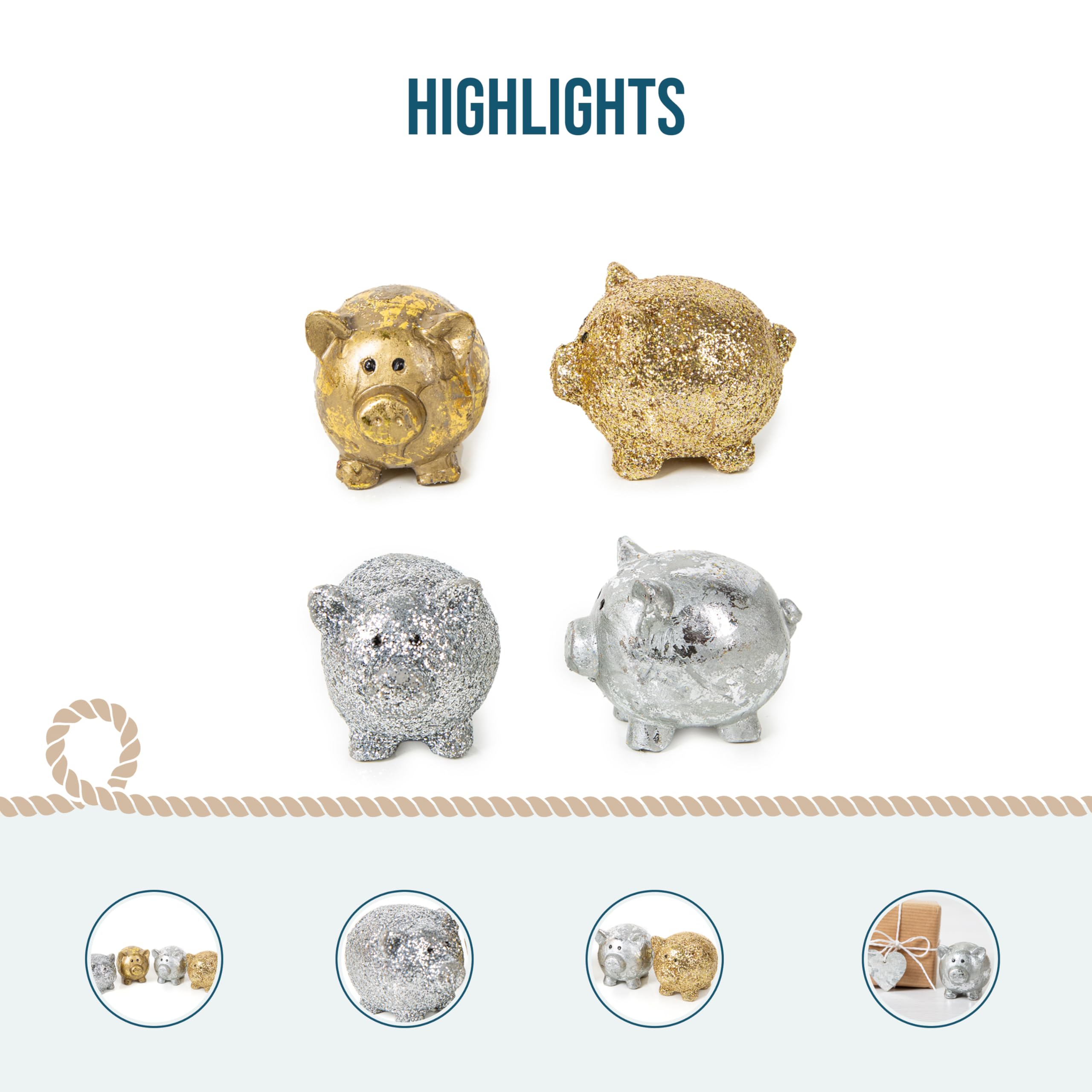 Logbuch-Verlag Portafortuna maialini, 4 pezzi: mini figure oro argento per Capodanno, anno nuovo, esami maturità e patente, regalo uomo donna, talismano decorativo piccolo 5 cm