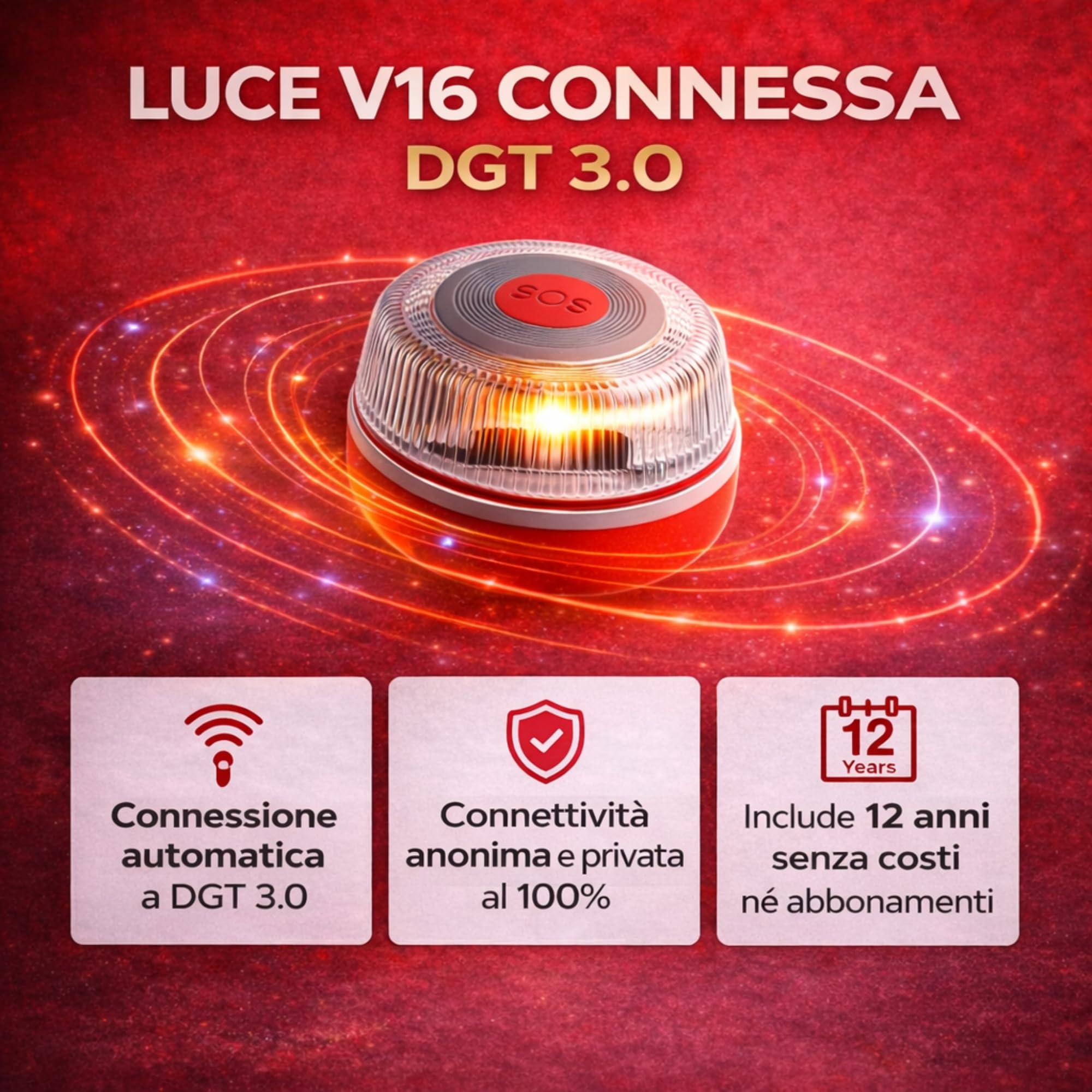 baliza v16 omologata spagna DGT 3.0 con Geolocalizzazione - Dispositivo Luminoso V16 Lampeggiante per Emergenza Auto - Faro Omologato Spagna - Luce di Emergenza