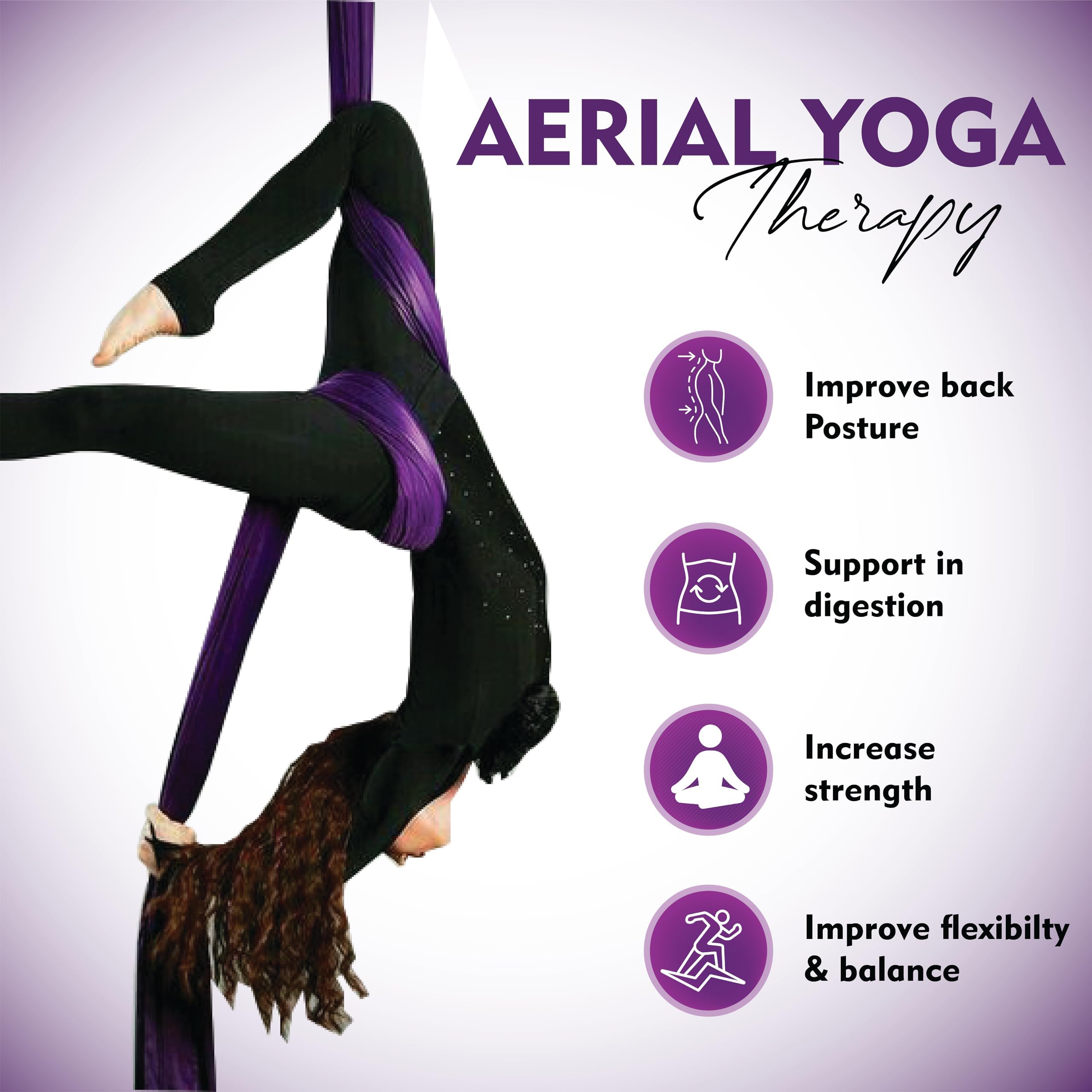 Aerial Silks Kit - 2 Daisy Chains, 2 Stainless Steel Carabiners, 8 Expansion Screws For Concrete Structure, 2 Ceiling Brackets For Aerial Arts & Soft (Aerial silk - Purple New)