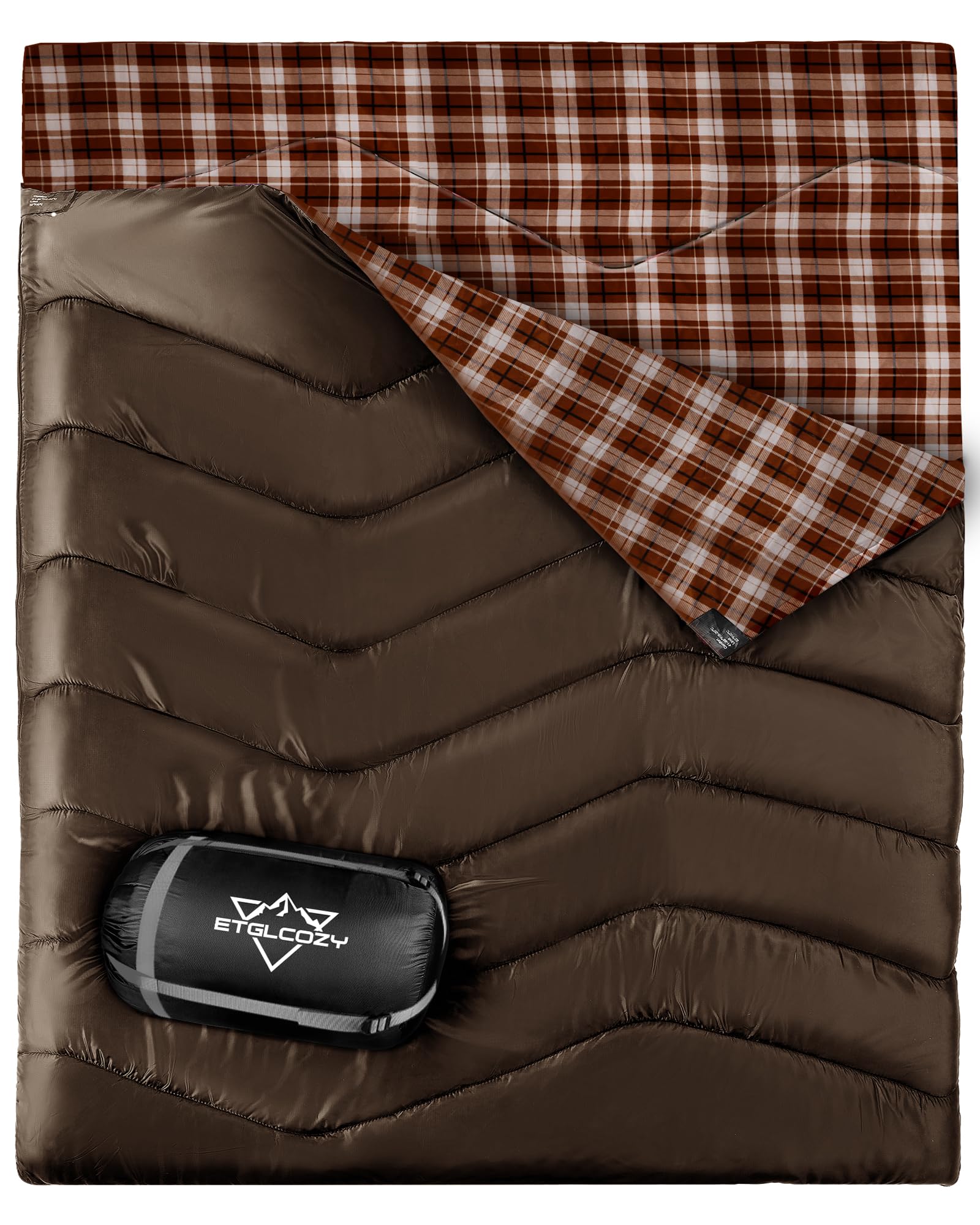 ETGLCOZY Double Sleeping Bags for Adults Kids Camping, Lightweight Compact 2 Person Sleeping Bag for All Season Hiking Backpacking, Waterproof with Compression Sack