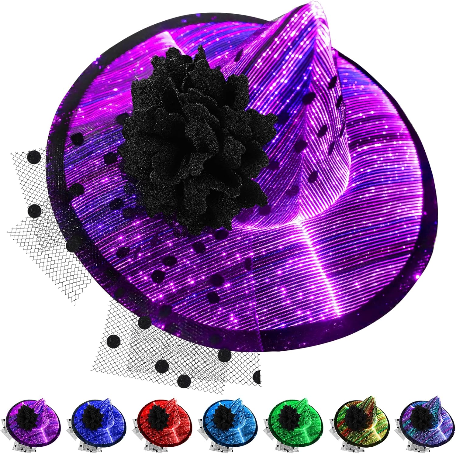 lumisonata Light up Witch Hat Clip Small Halloween Hat Christmas LED Hair Accessories for Cosplay Party Gothic Headwear for Women