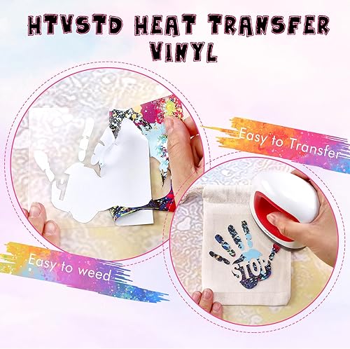 Miniatura 10 de Vinilo de transferencia de calor de teñido anudado, 16 hojas de 12 x 10 pulgadas, vinilo HTV con estampado de acuarela, vinilo de transferencia de