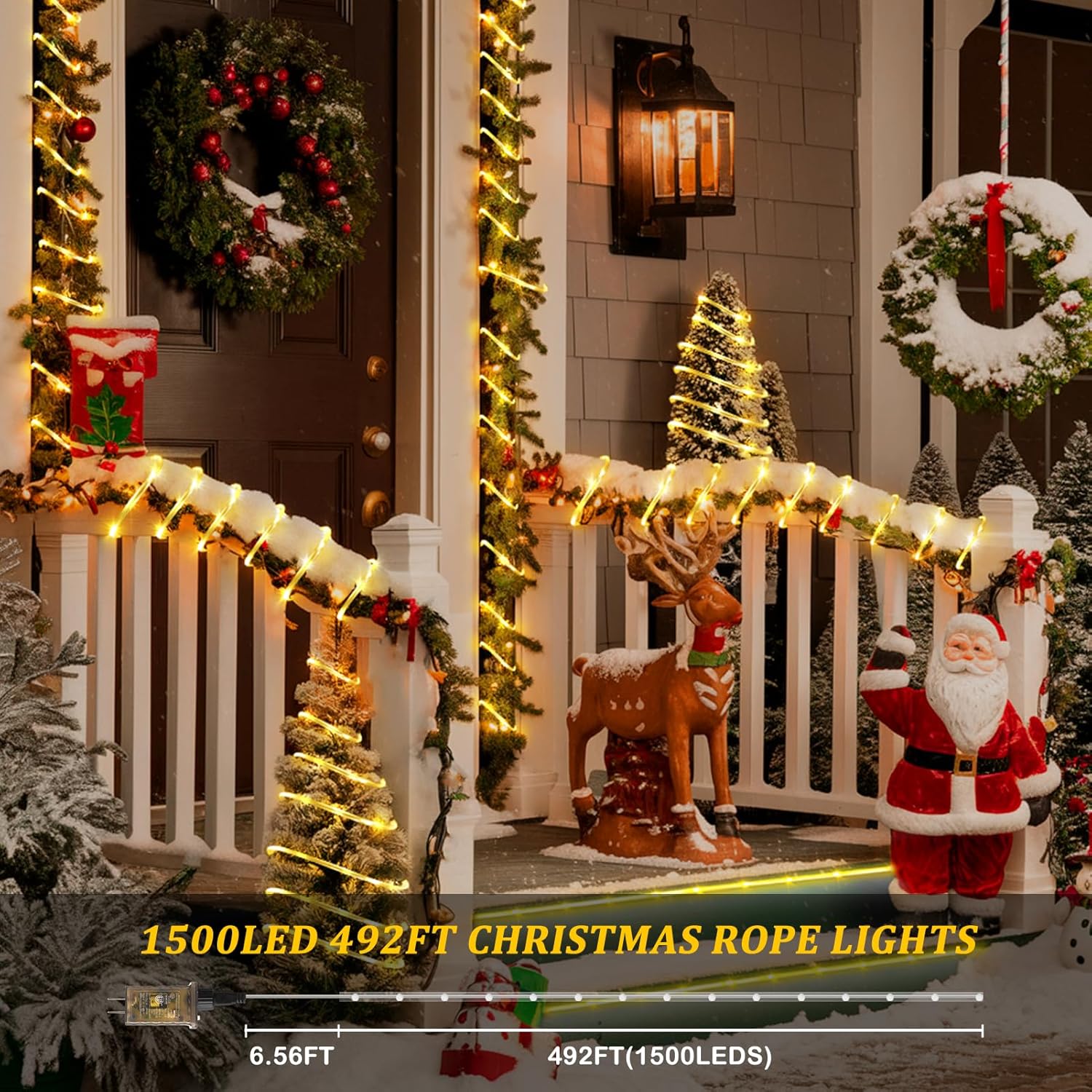 Heceltt 492ft LED Rope Lights Outdoor,1500 LED Tube Lights with 8 Modes, IP65 Waterproof LED Rope Lighting for Patio Eaves Pool Party Backyards Garden Holiday Lights Decoration(Warm White)