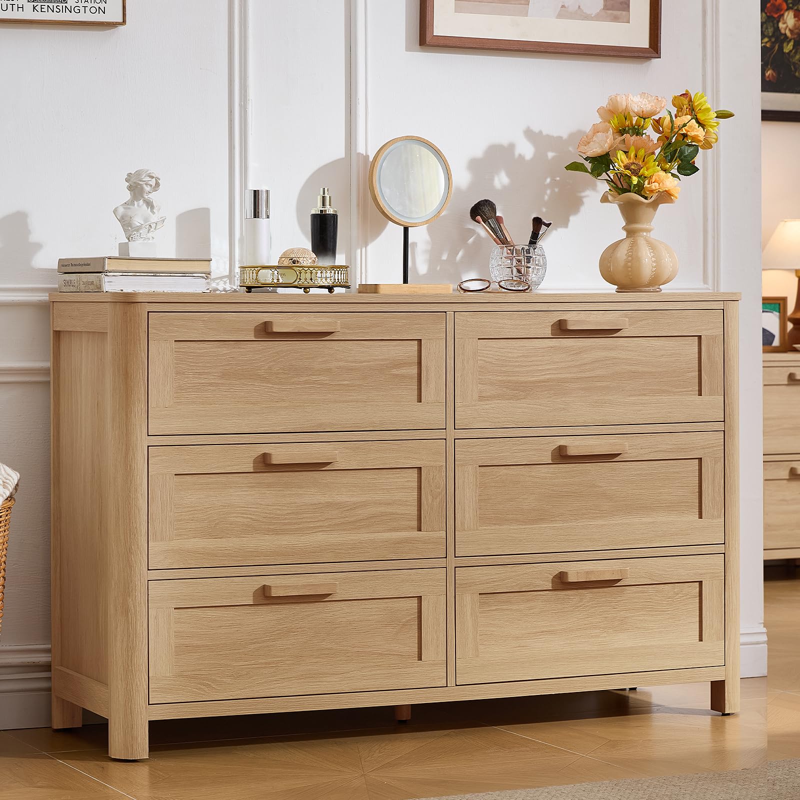 Joaxswe Farmhouse 6 Drawer Dresser for Bedroom, Natural