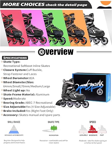 Miniatura 6 de 2PM SPORTS Torinx Green - Patines en línea ajustables para niños, divertidos patines para principiantes, para niños, jóvenes, niñas, hombres y