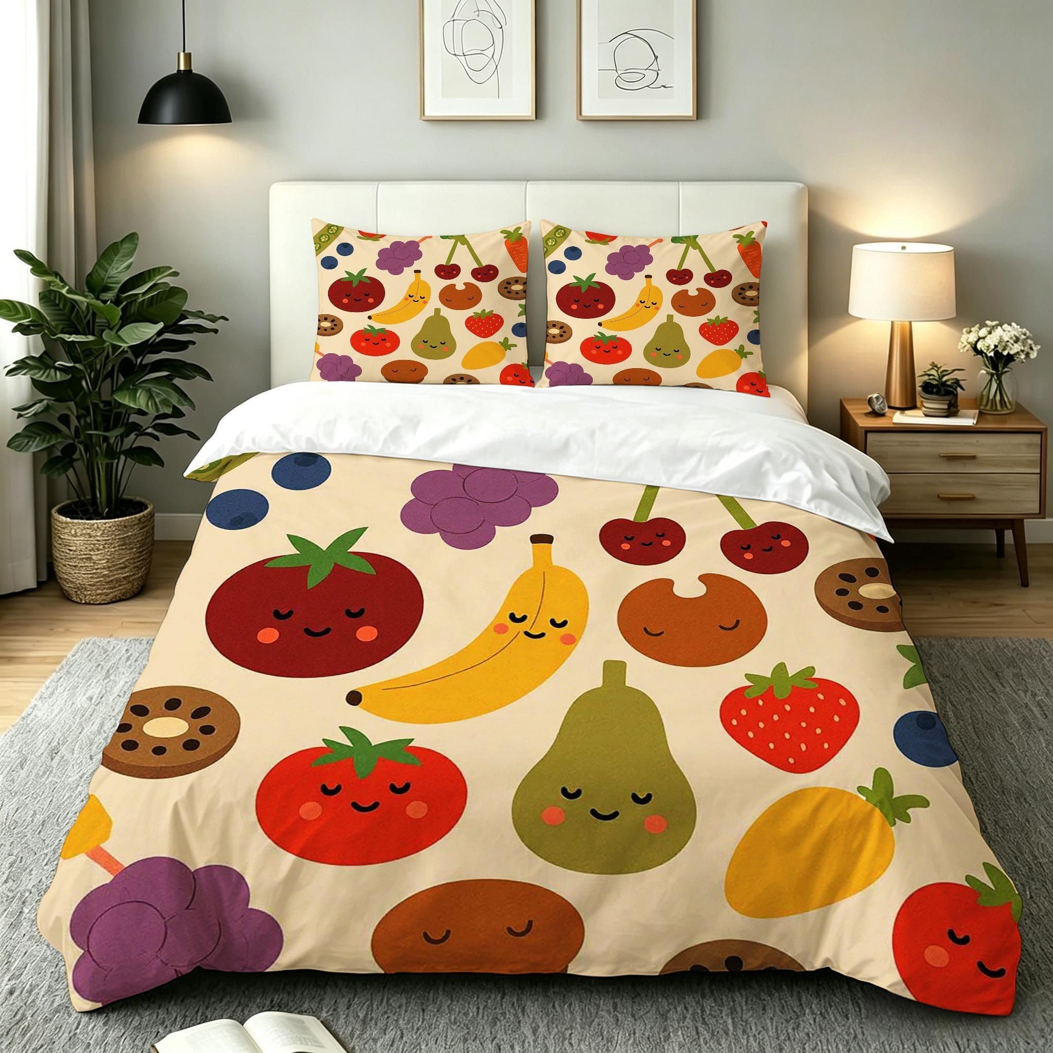 Housse de couette 140x200 tableaux colorés en microfibre avec 2 taies 65x65 cm