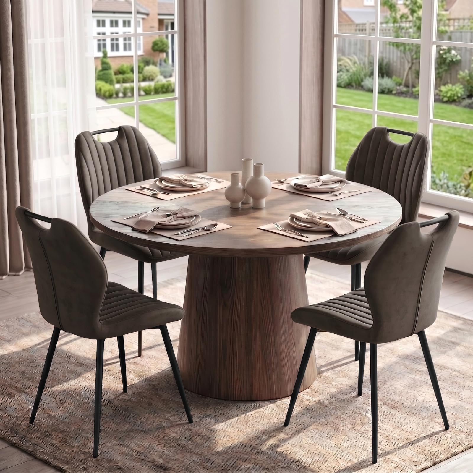LEWE Esszimmerstühle 4er Set, Küchenstühle, Stoff-Polsterstühle, Taupe
