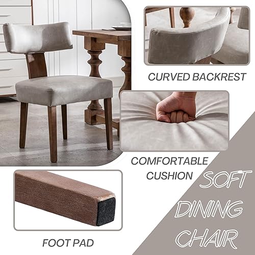 Miniatura 6 de Juego de 2 sillas de comedor modernas, cómodas sillas laterales tapizadas con patas de madera, sillas de comedor de piel sintética con respaldo