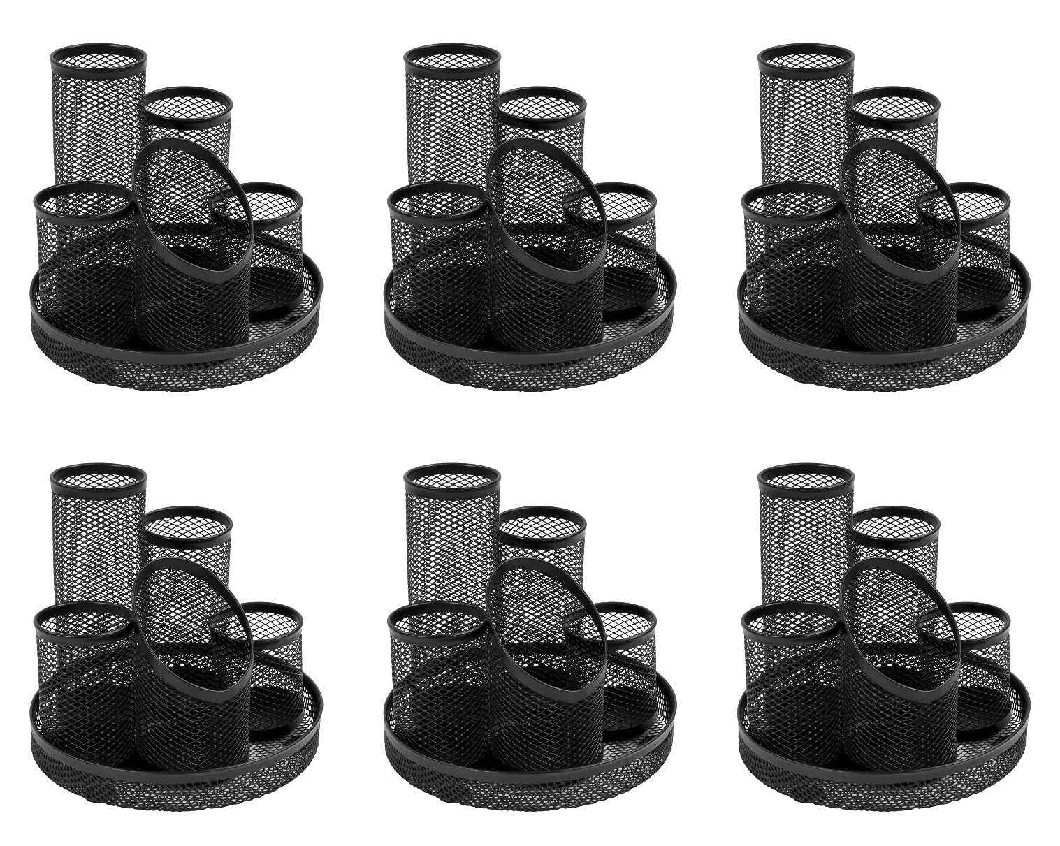 Osco Black Wiremesh 5 Tube Pen Pot | 6 Pack | Desk Tidy | Stationery Sorter | Office Organiser | Pencil Holder | Cosmetic Display | H14 x W15.5 x D15.5 cm |