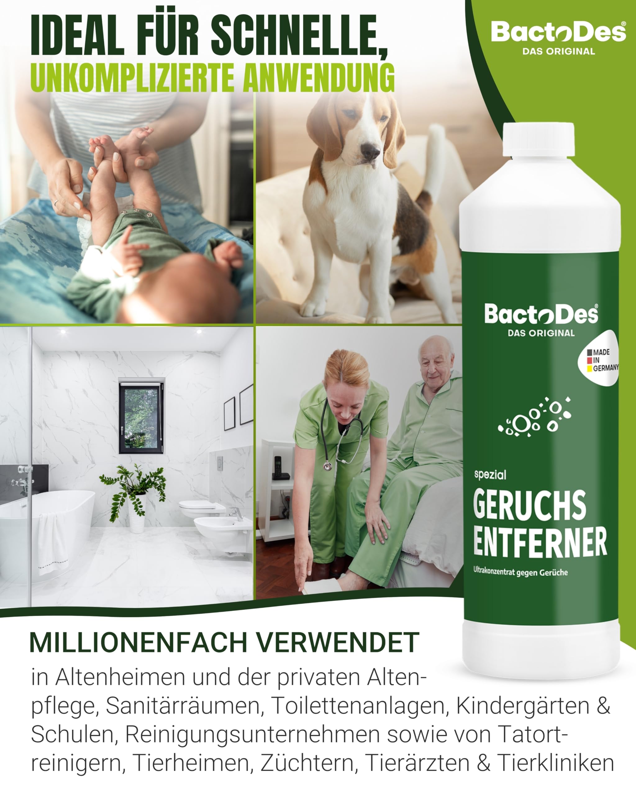 BactoDes - Spezial Geruchsneutralisierer 12L Konzentrat mit Spray-Mischflasche - Universal Enzymreiniger mit bio Mikroben-Wirkung - Effektiver Geruchsentferner für sämtliche unangenehme Gerüche